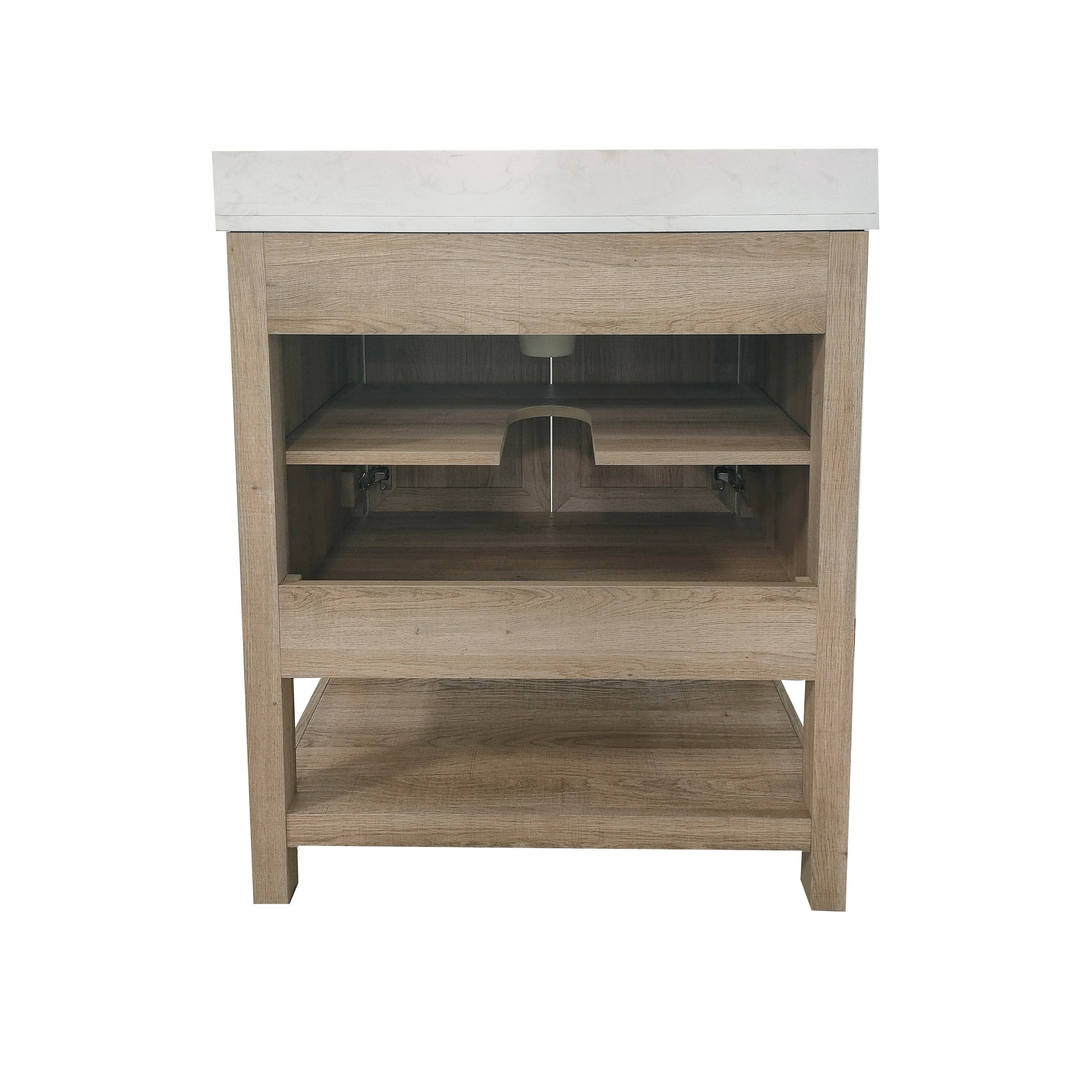 Vega 30 Inch Bathroom Vanity with Sink Combo, Storage Cabinet with Soft Close Doors and Open Shelf, Carrara Marble Finish Countertop, Brown/White