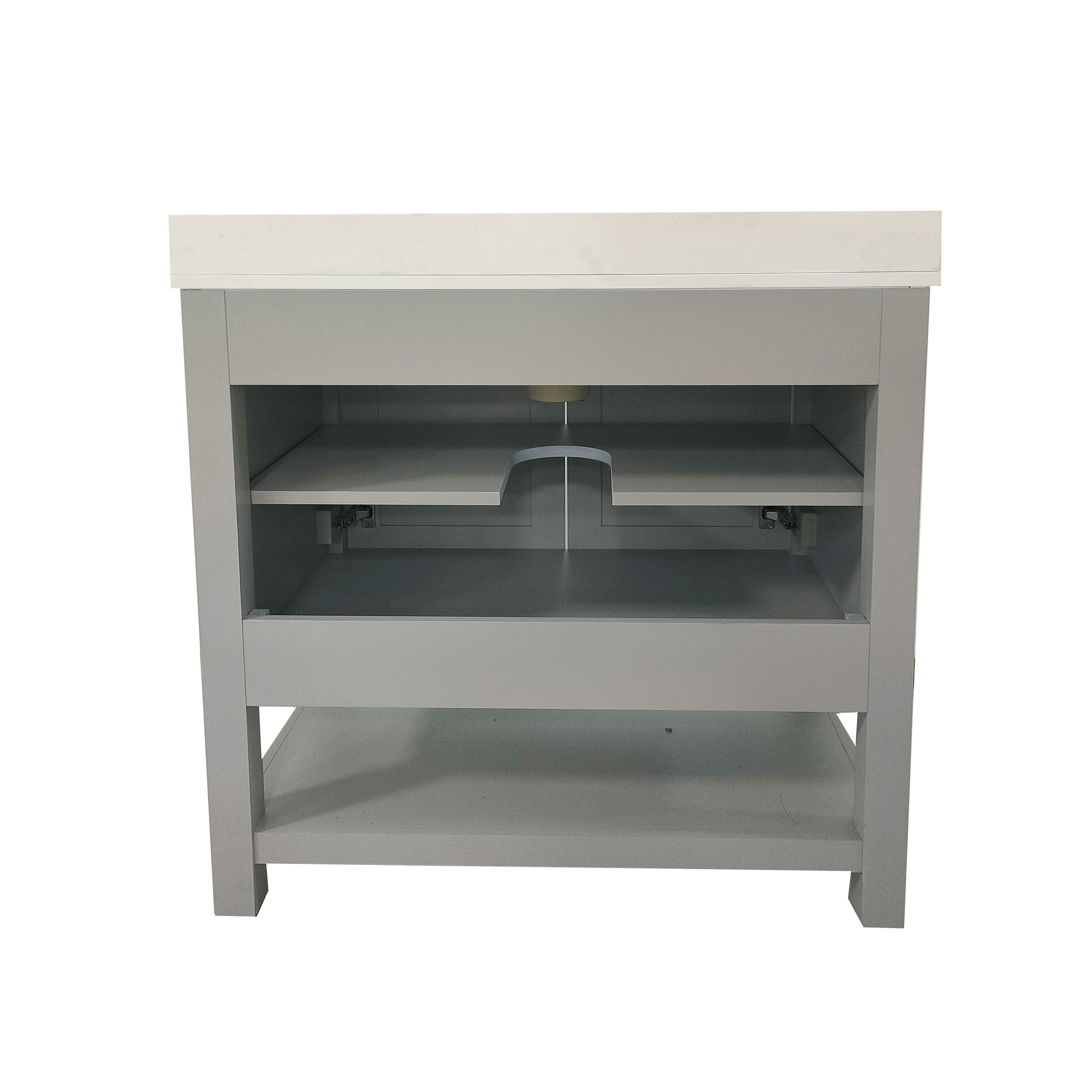 Vega 30 Inch Bathroom Vanity with Sink Combo, Storage Cabinet with Soft Close Doors and Open Shelf, Carrara Marble Finish Countertop, Gray/White