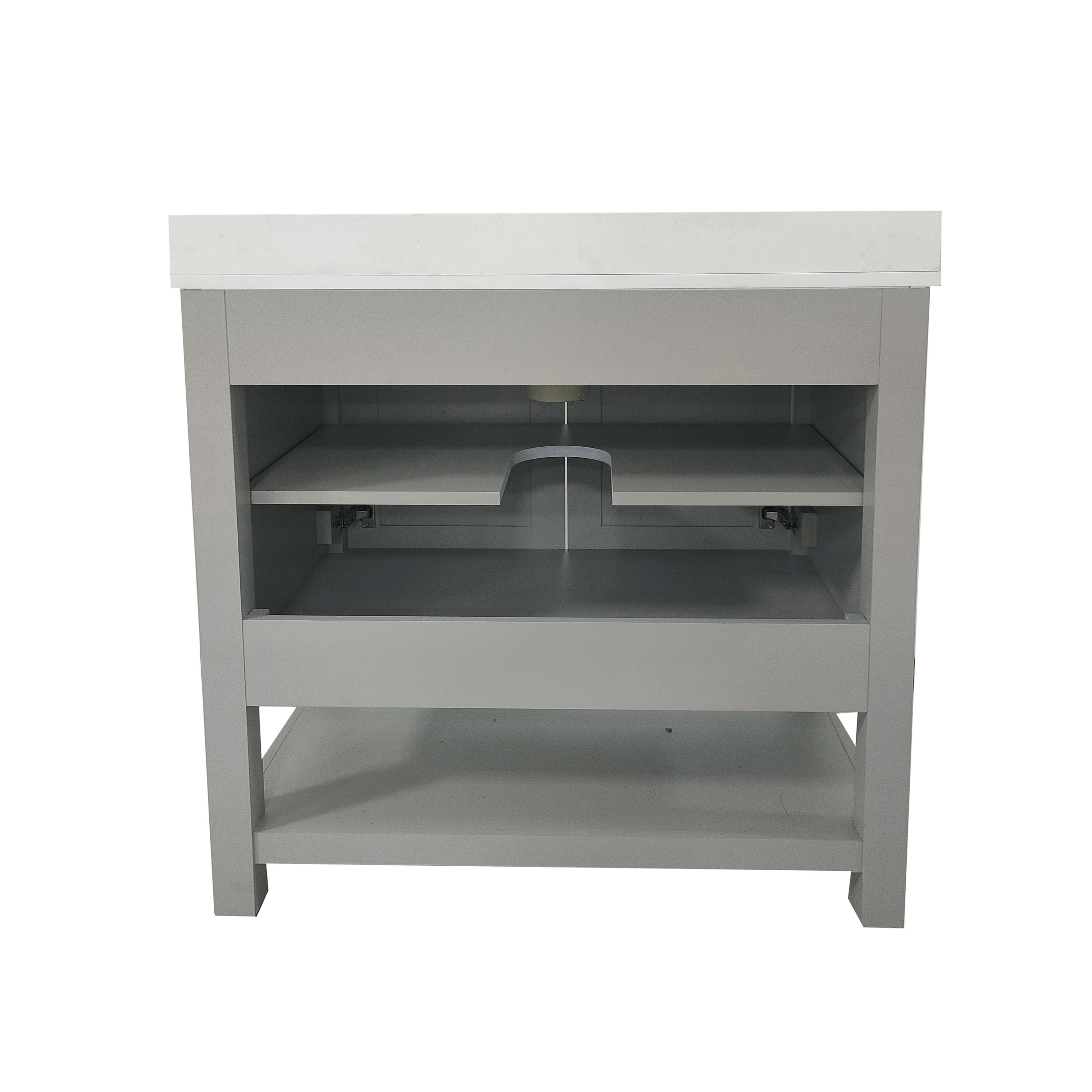 Vega 30" Bathroom Vanity with Sink, Storage Cabinet with Soft Close Doors & Open Shelf, Carrara Marble Finish Counter & Black Hardware, Gray/White