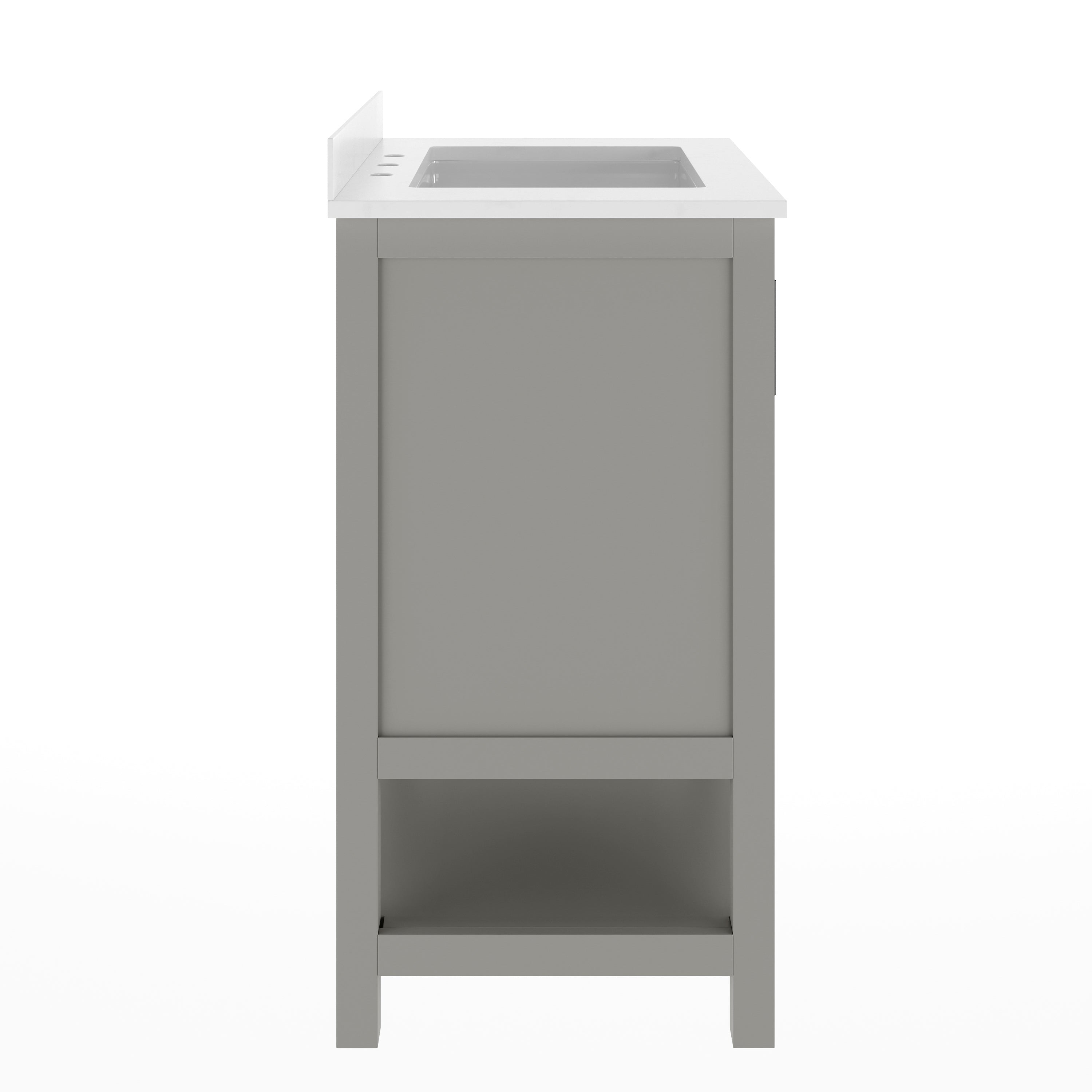 Vega 30" Bathroom Vanity with Sink, Storage Cabinet with Soft Close Doors & Open Shelf, Carrara Marble Finish Counter & Black Hardware, Gray/White
