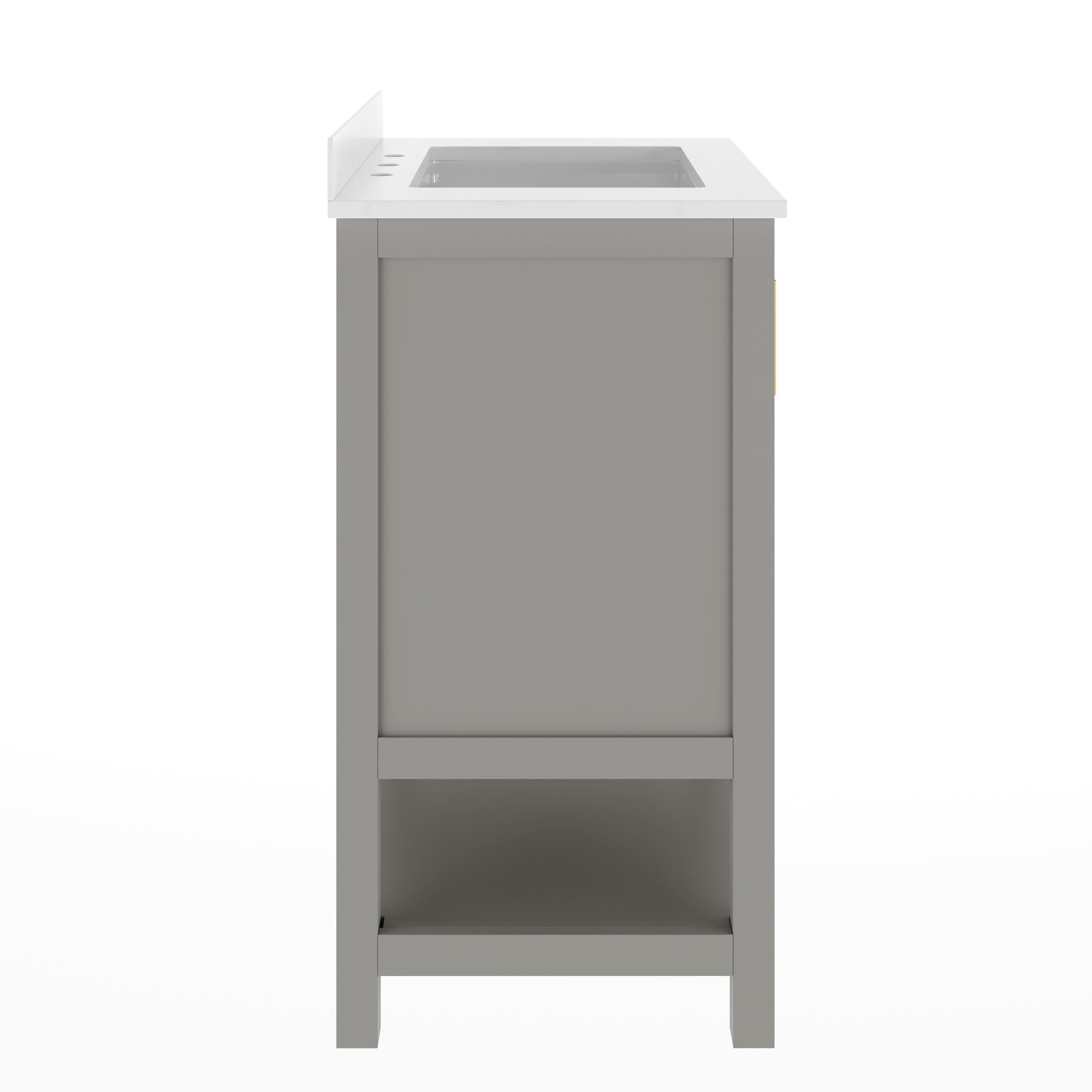 Vega 30" Bathroom Vanity with Sink, Storage Cabinet with Soft Close Doors & Open Shelf, Carrara Marble Finish Counter & Gold Hardware, Gray/White