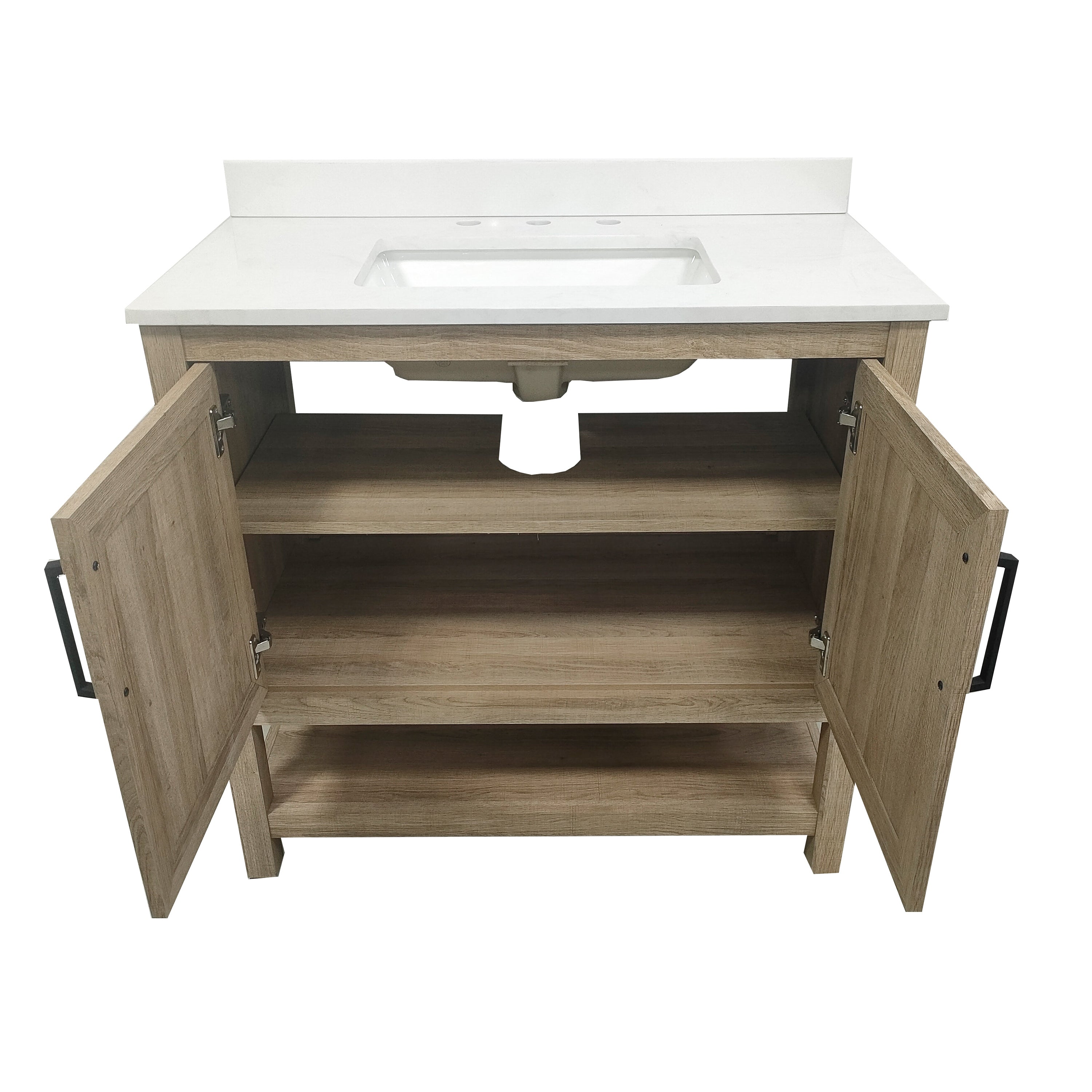 Vega 36 Inch Bathroom Vanity with Sink Combo, Storage Cabinet with Soft Close Doors and Open Shelf, Carrara Marble Finish Countertop, Brown/White