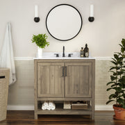 Vega 36 Inch Bathroom Vanity with Sink Combo, Storage Cabinet with Soft Close Doors and Open Shelf, Carrara Marble Finish Countertop, Brown/White