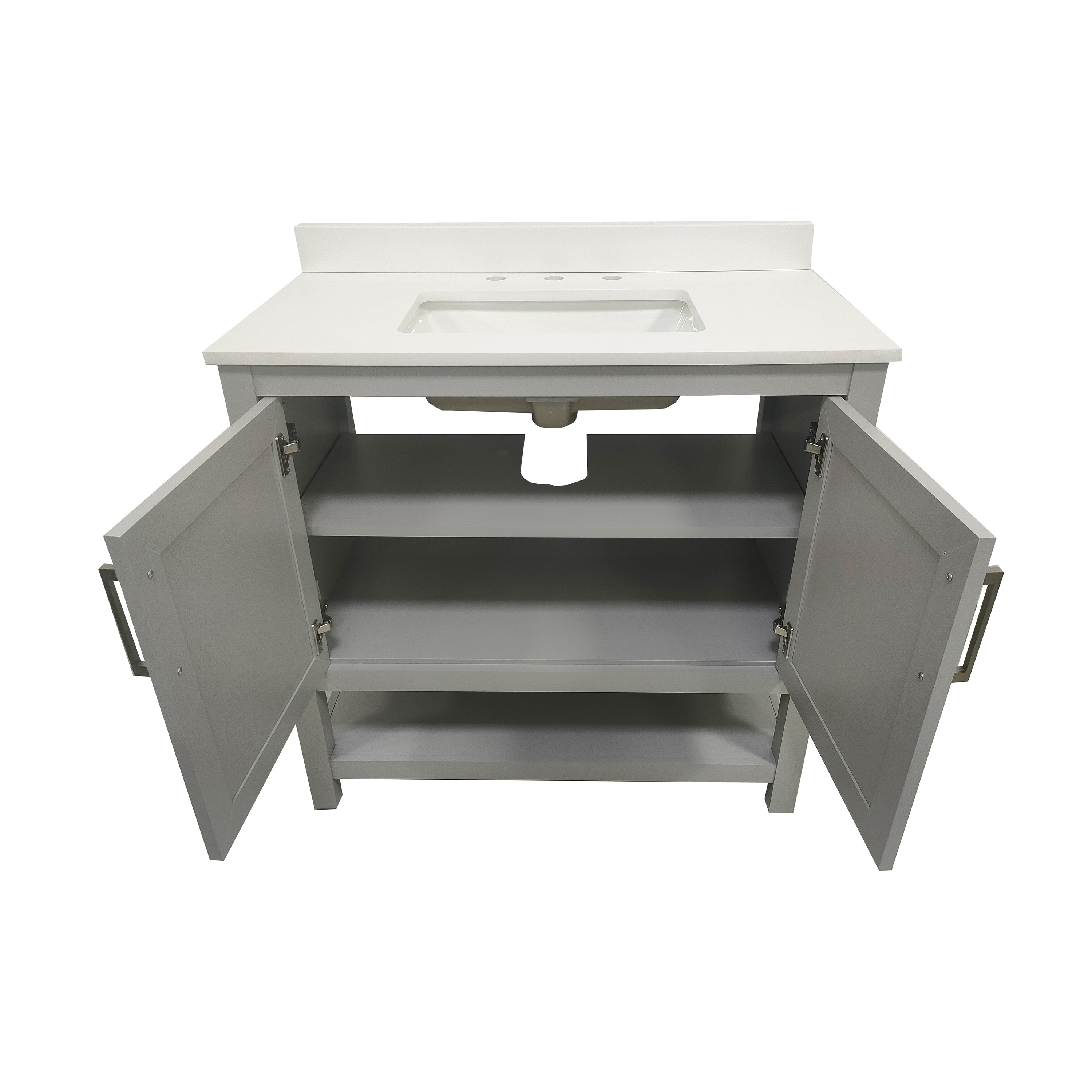 Vega 36 Inch Bathroom Vanity with Sink Combo, Storage Cabinet with Soft Close Doors and Open Shelf, Carrara Marble Finish Countertop, Gray/White