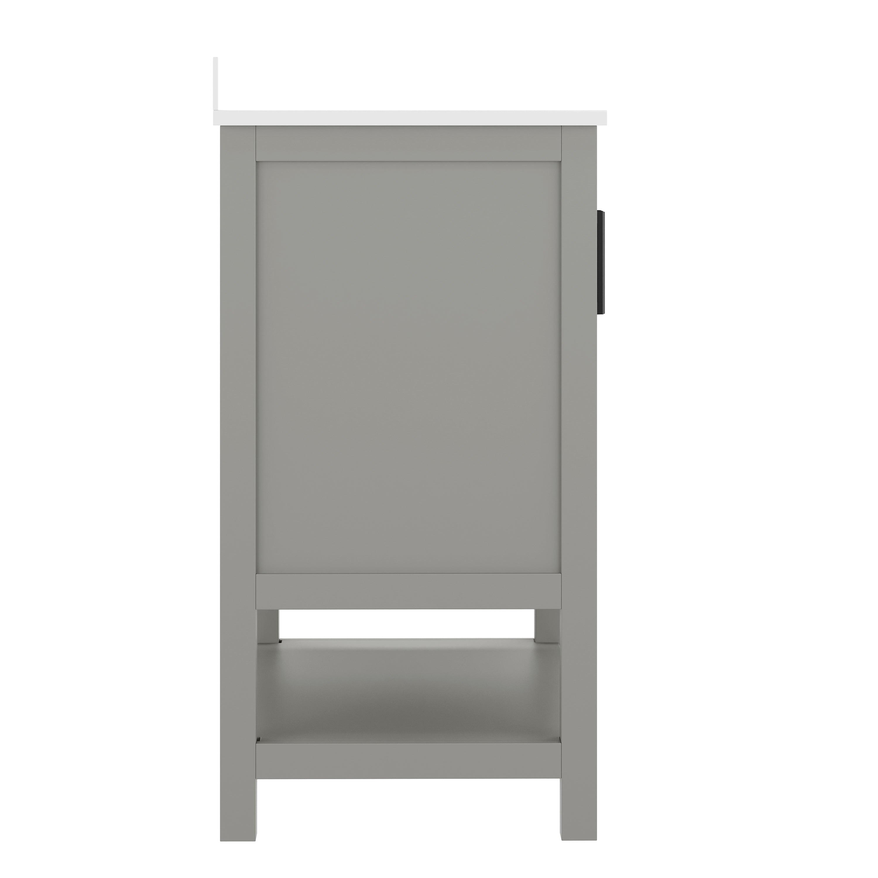 Vega 36" Bathroom Vanity with Sink, Storage Cabinet with Black Hardware, Soft Close Doors & Open Shelf, Carrara Marble Finish Countertop, Gray/White