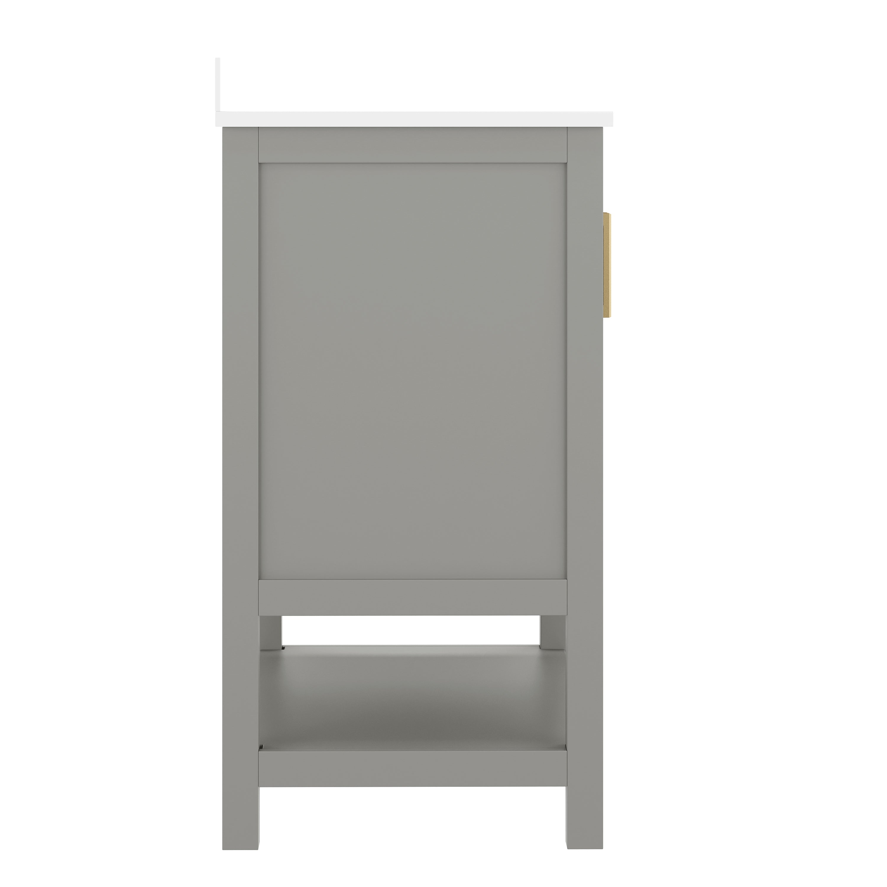 Vega 36" Bathroom Vanity with Sink, Storage Cabinet with Gold Hardware, Soft Close Doors & Open Shelf, Carrara Marble Finish Countertop, Gray/White