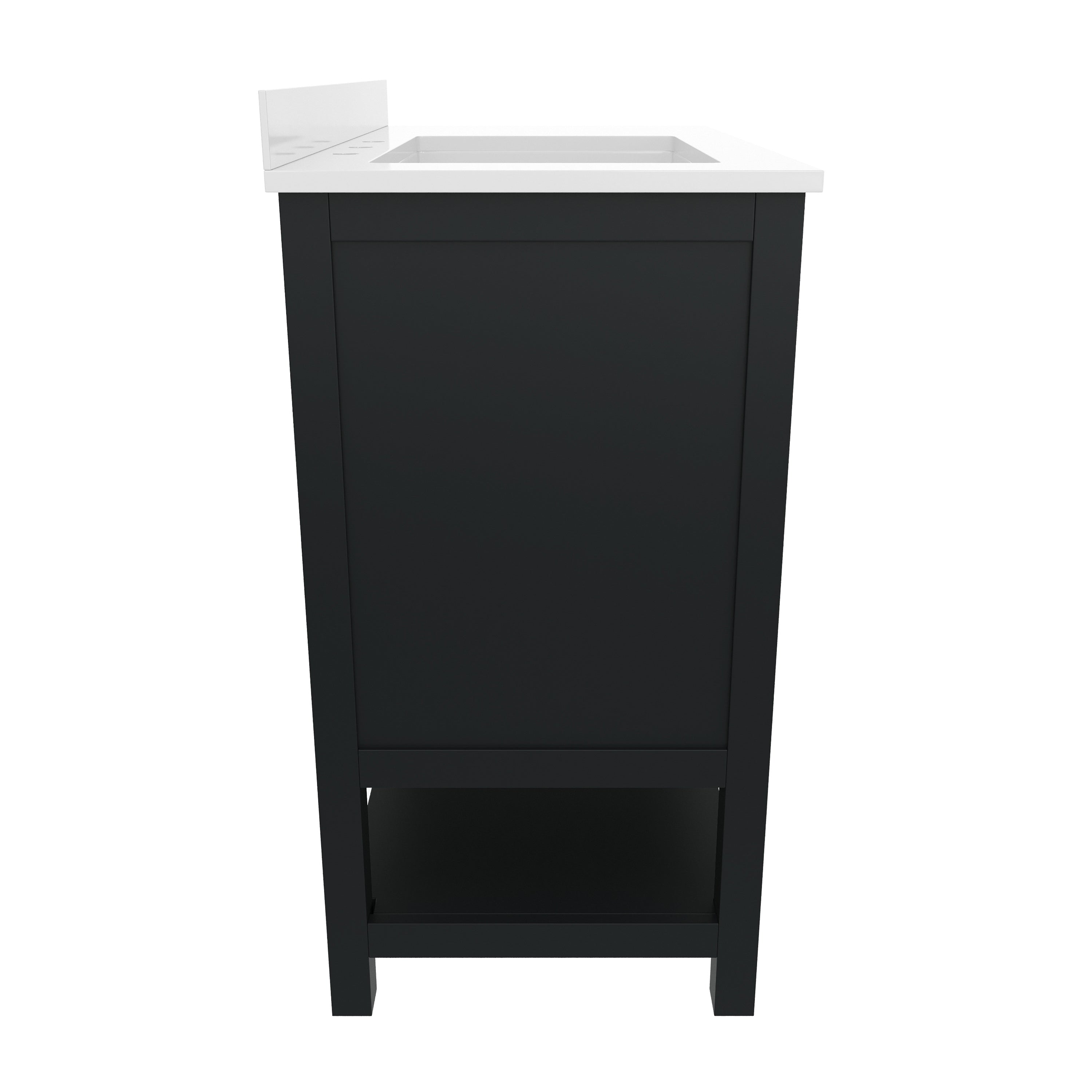 Vega 36 Inch Bathroom Vanity with Sink, Storage Cabinet with Soft Close Doors, Open Shelf and 3 Drawers, Carrara Marble Finish Countertop, Black/Gold