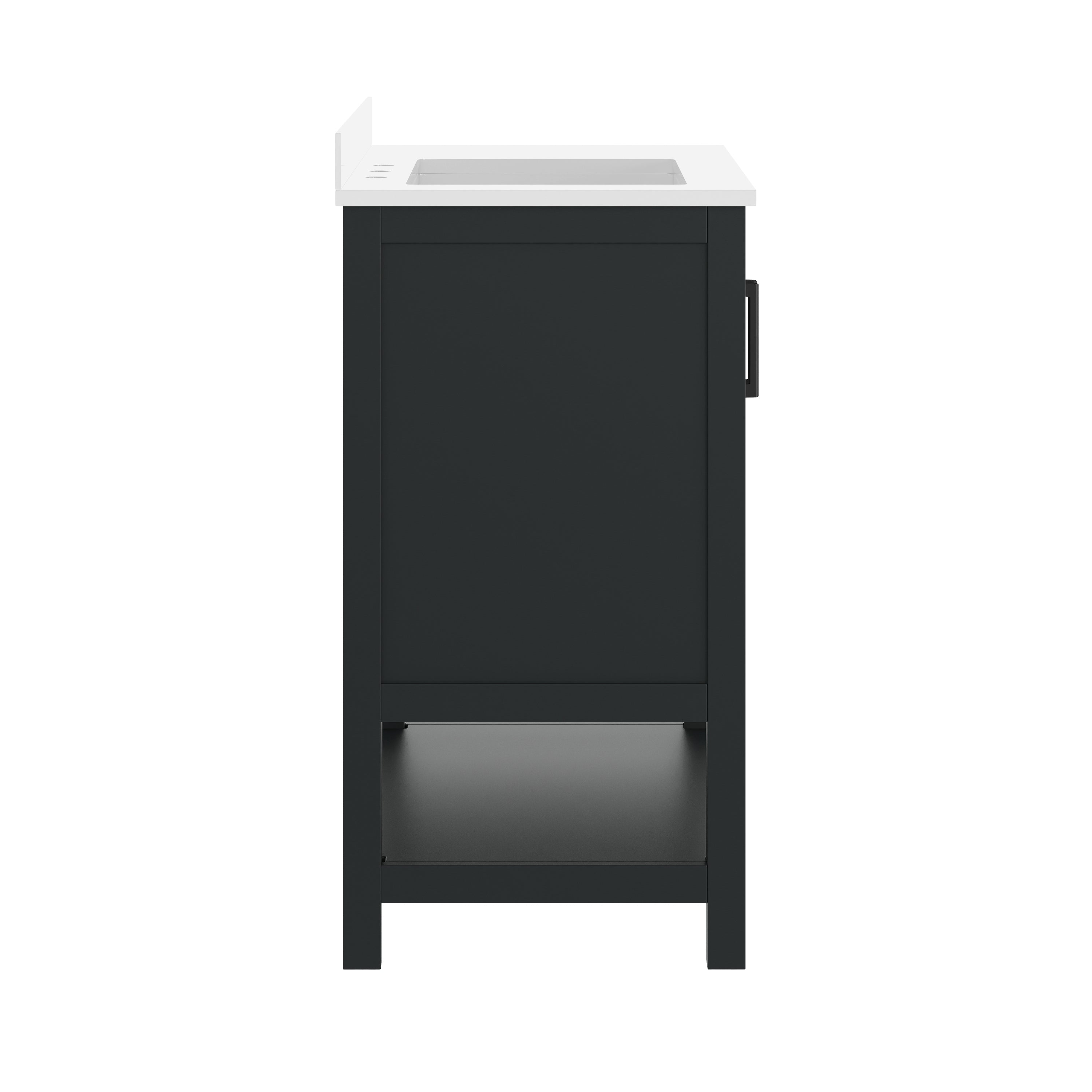 Vega 36" Bathroom Vanity with Sink, Cabinet with Black Hardware, Soft Close Doors, Open Shelf & 3 Drawers, Carrara Marble Finish Counter, Black/White