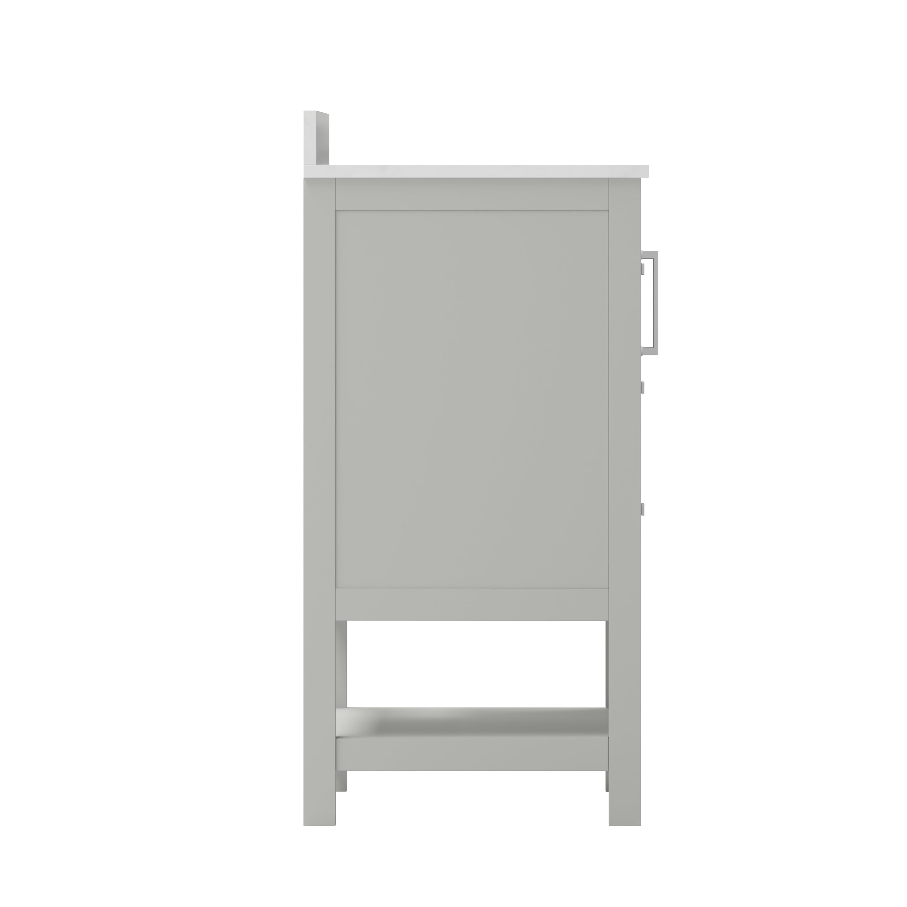 Vega 36 Inch Bathroom Vanity with Sink, Storage Cabinet with Soft Close Doors, Open Shelf and 3 Drawers, Carrara Marble Finish Countertop, Gray/White