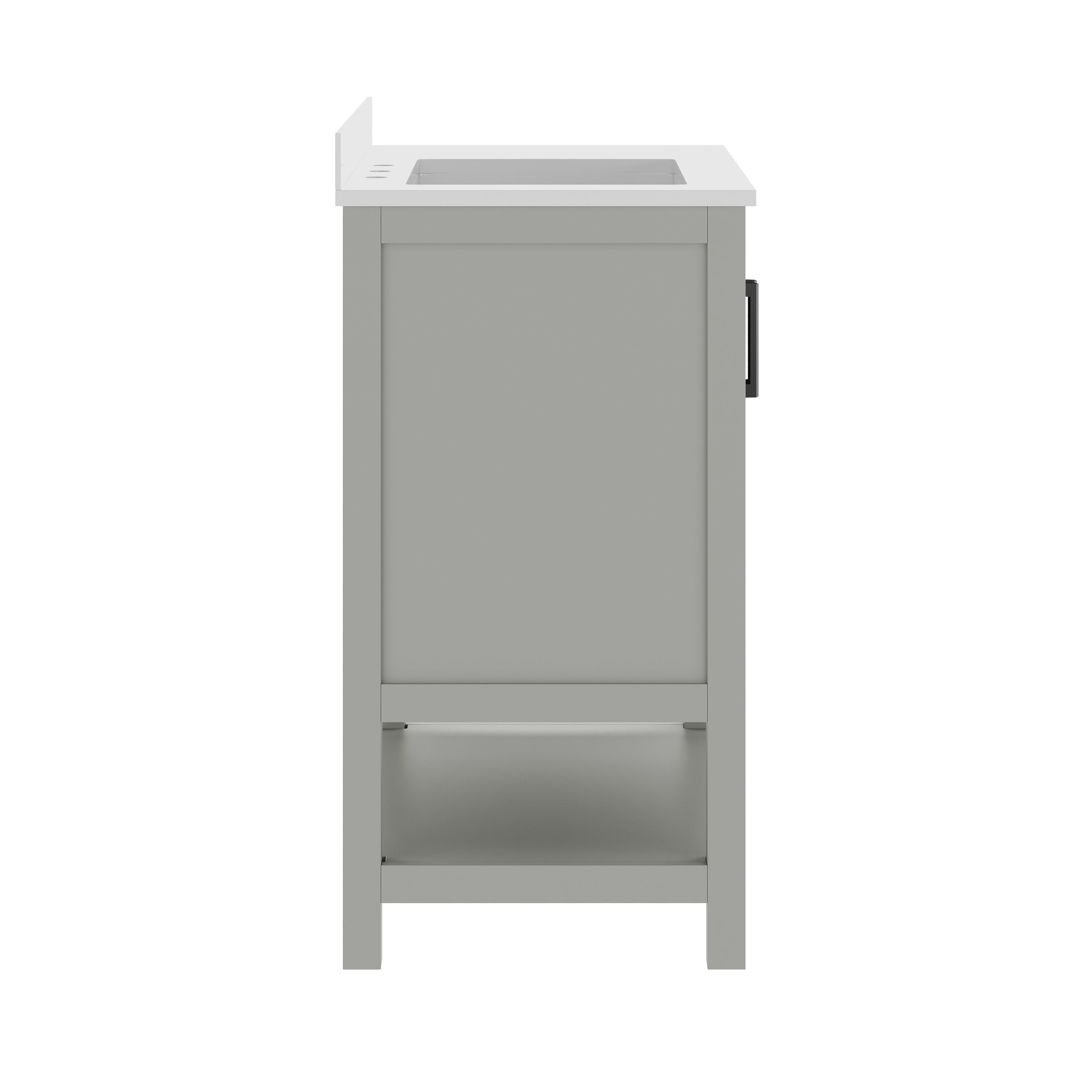 Vega 36" Bathroom Vanity with Sink, Cabinet with Black Hardware, Soft Close Doors, Open Shelf & 3 Drawers, Carrara Marble Finish Counter, Gray/White