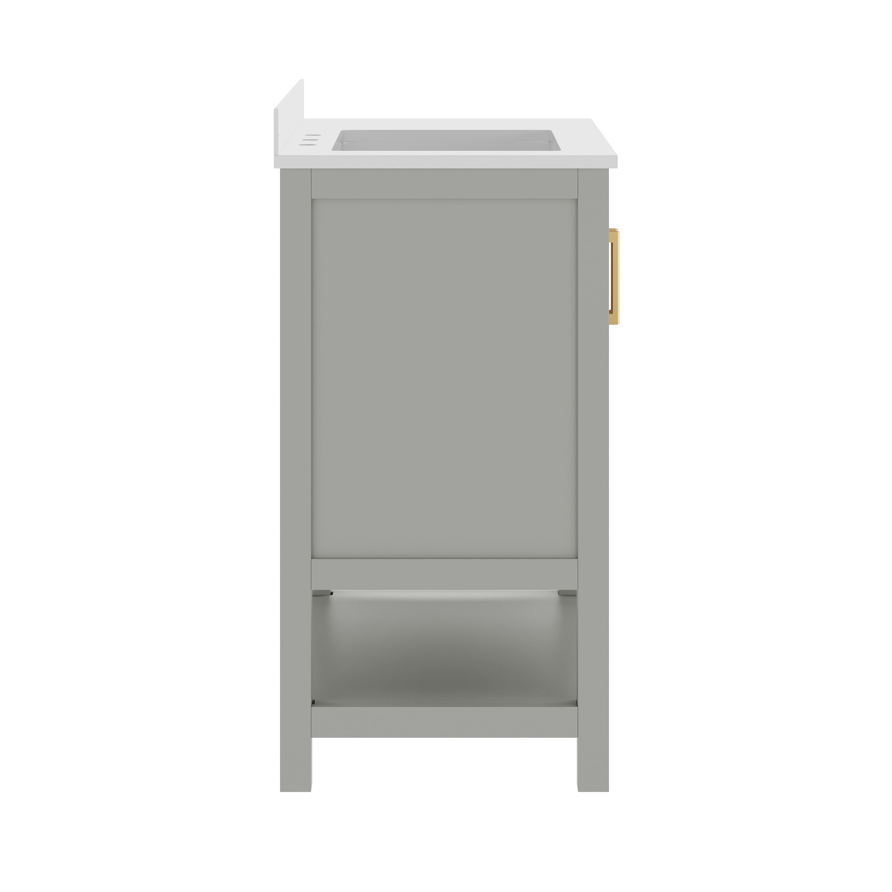 Vega 36" Bathroom Vanity with Sink, Cabinet with Gold Hardware, Soft Close Doors, Open Shelf & 3 Drawers, Carrara Marble Finish Counter, Gray/White