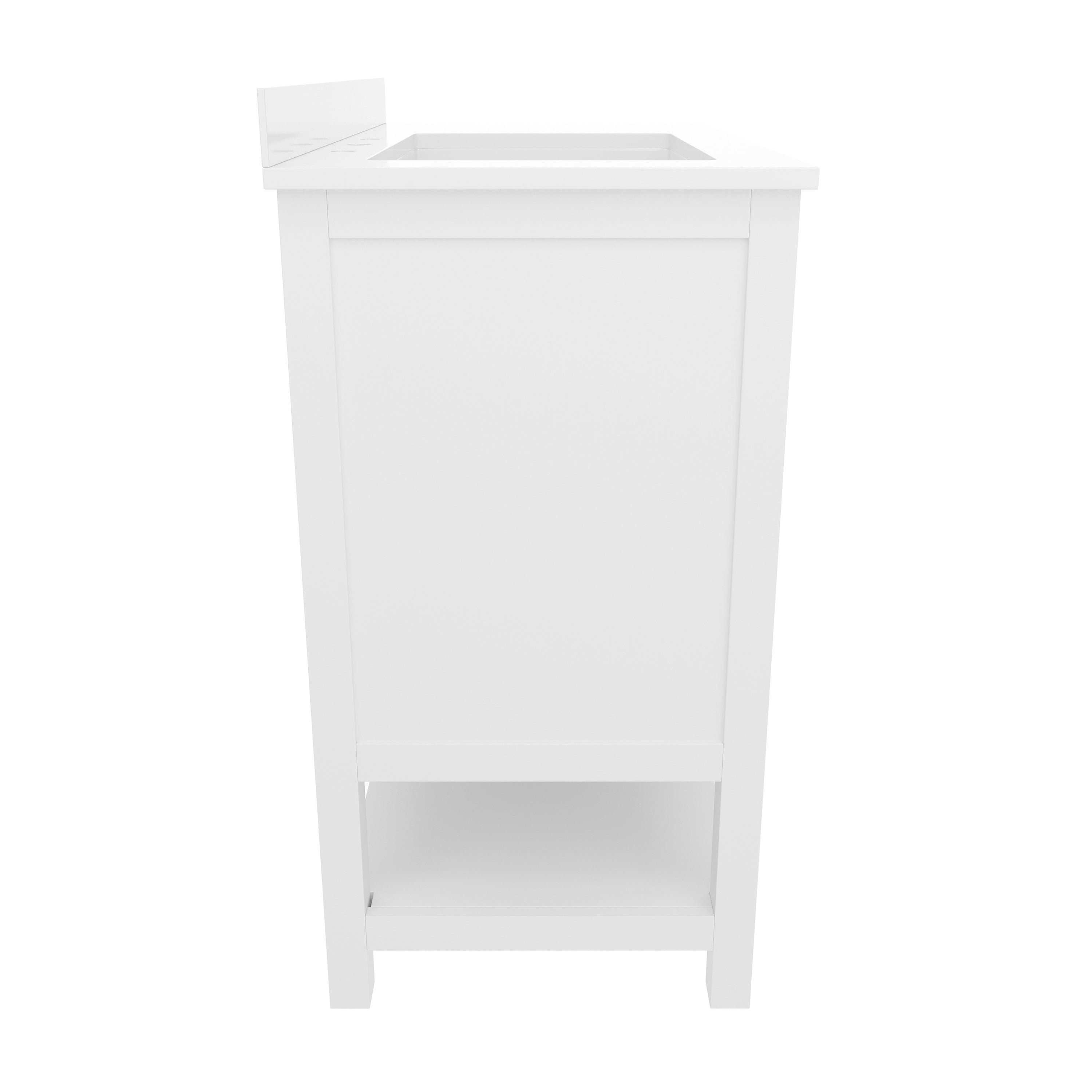 Vega 36 Inch Bathroom Vanity with Sink, Storage Cabinet with Soft Close Doors, Open Shelf and 3 Drawers, Carrara Marble Finish Countertop, White/Gold