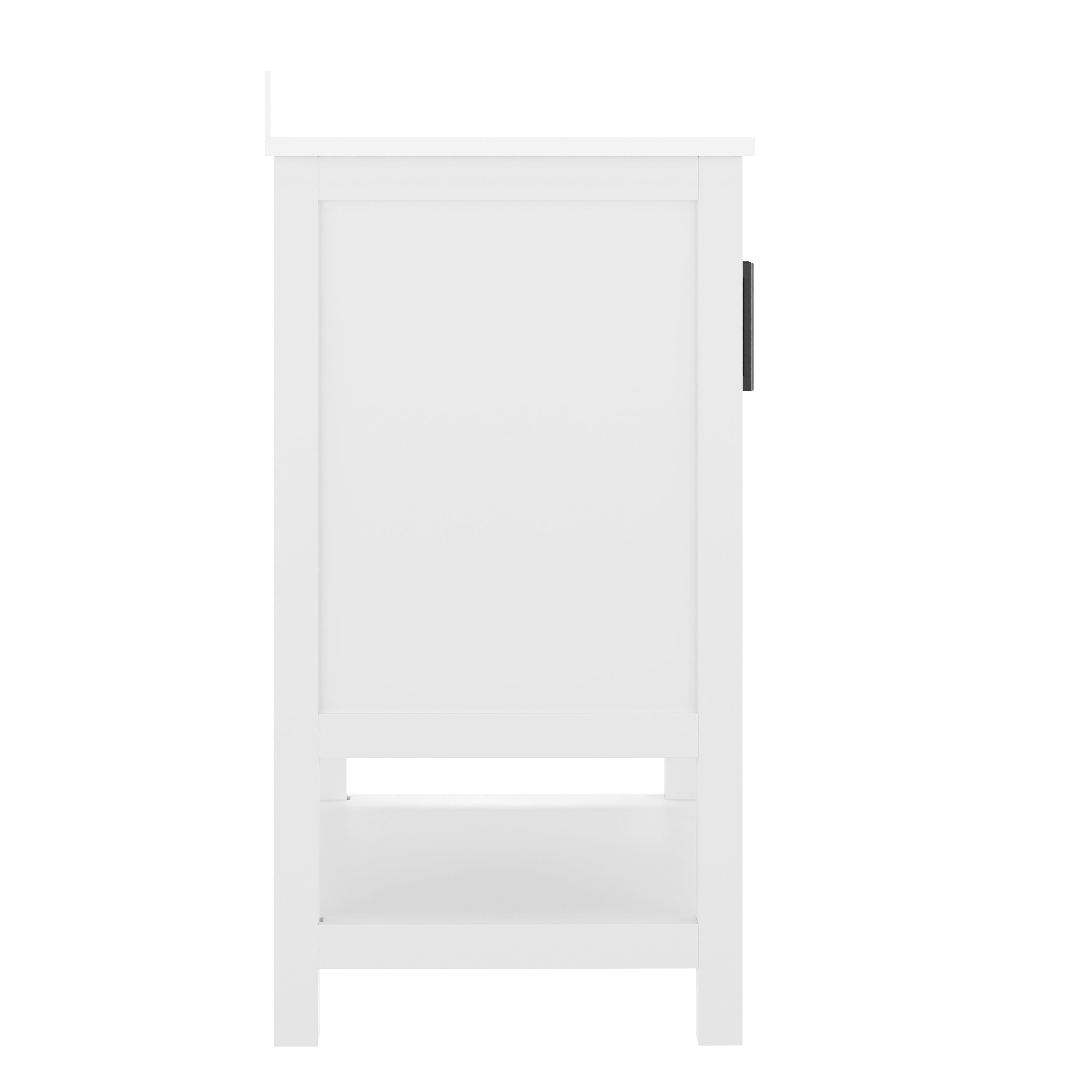 Vega 36" Bathroom Vanity with Sink, Storage Cabinet with Black Hardware, Soft Close Doors & Open Shelf, Carrara Marble Finish Countertop, White/White