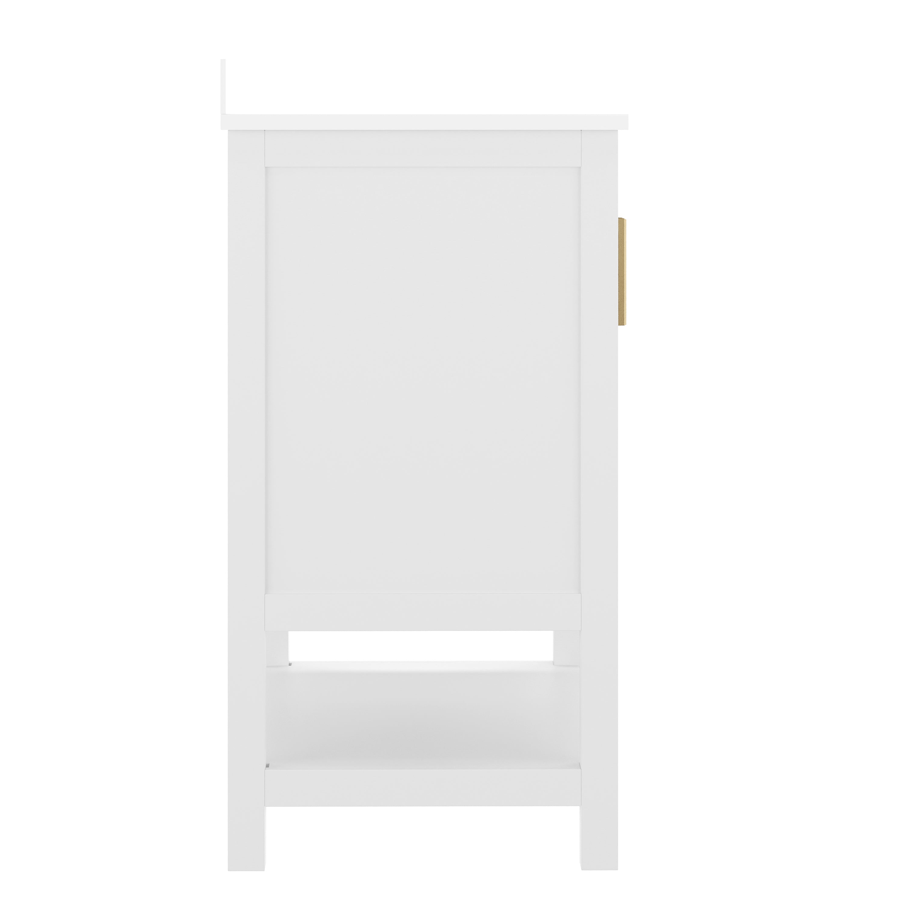 Vega 36" Bathroom Vanity with Sink, Storage Cabinet with Gold Hardware, Soft Close Doors & Open Shelf, Carrara Marble Finish Countertop, White/White