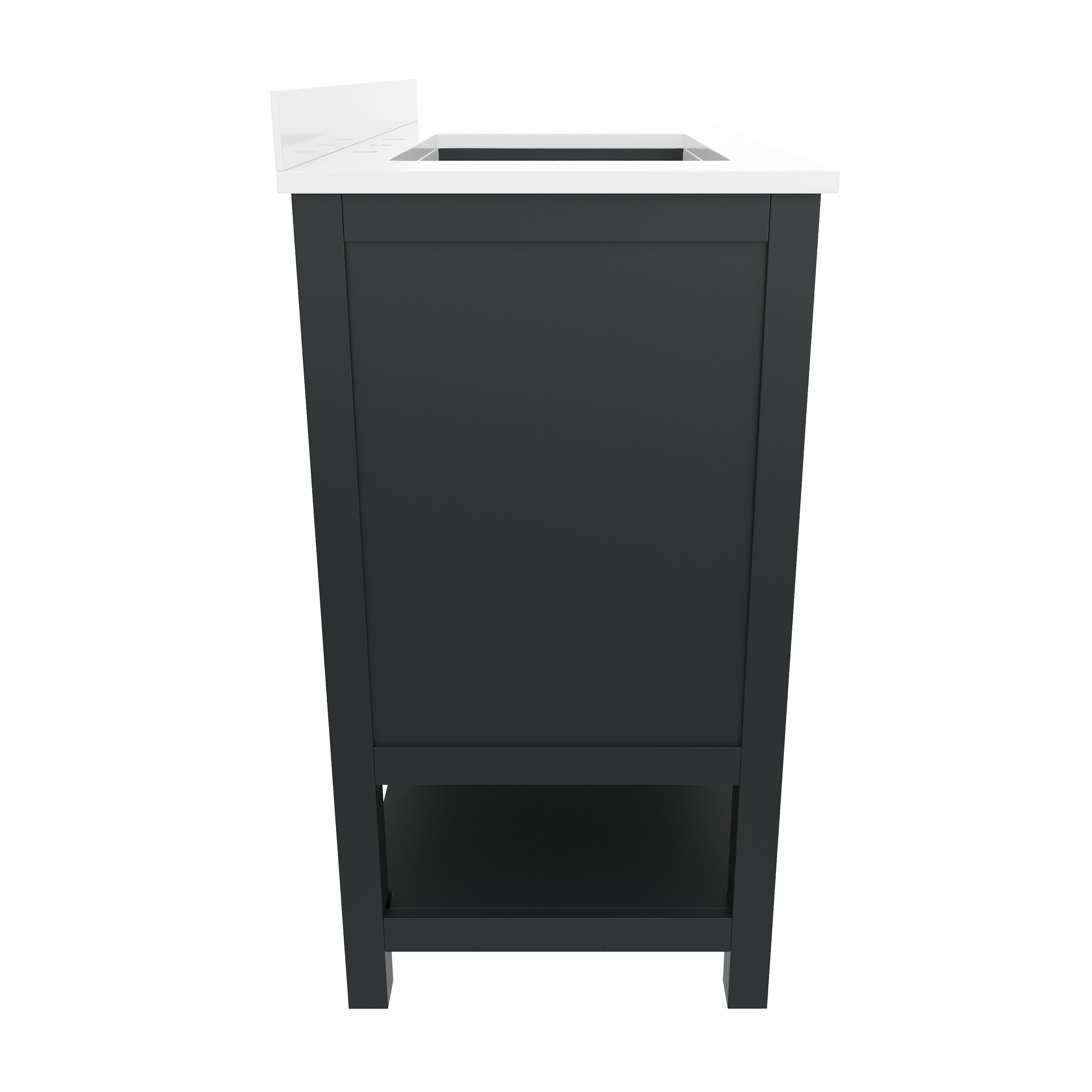 Vega 42 Inch Bathroom Vanity with Sink, Storage Cabinet with Soft Close Doors, Open Shelf and 3 Drawers, Carrara Marble Finish Countertop, Black