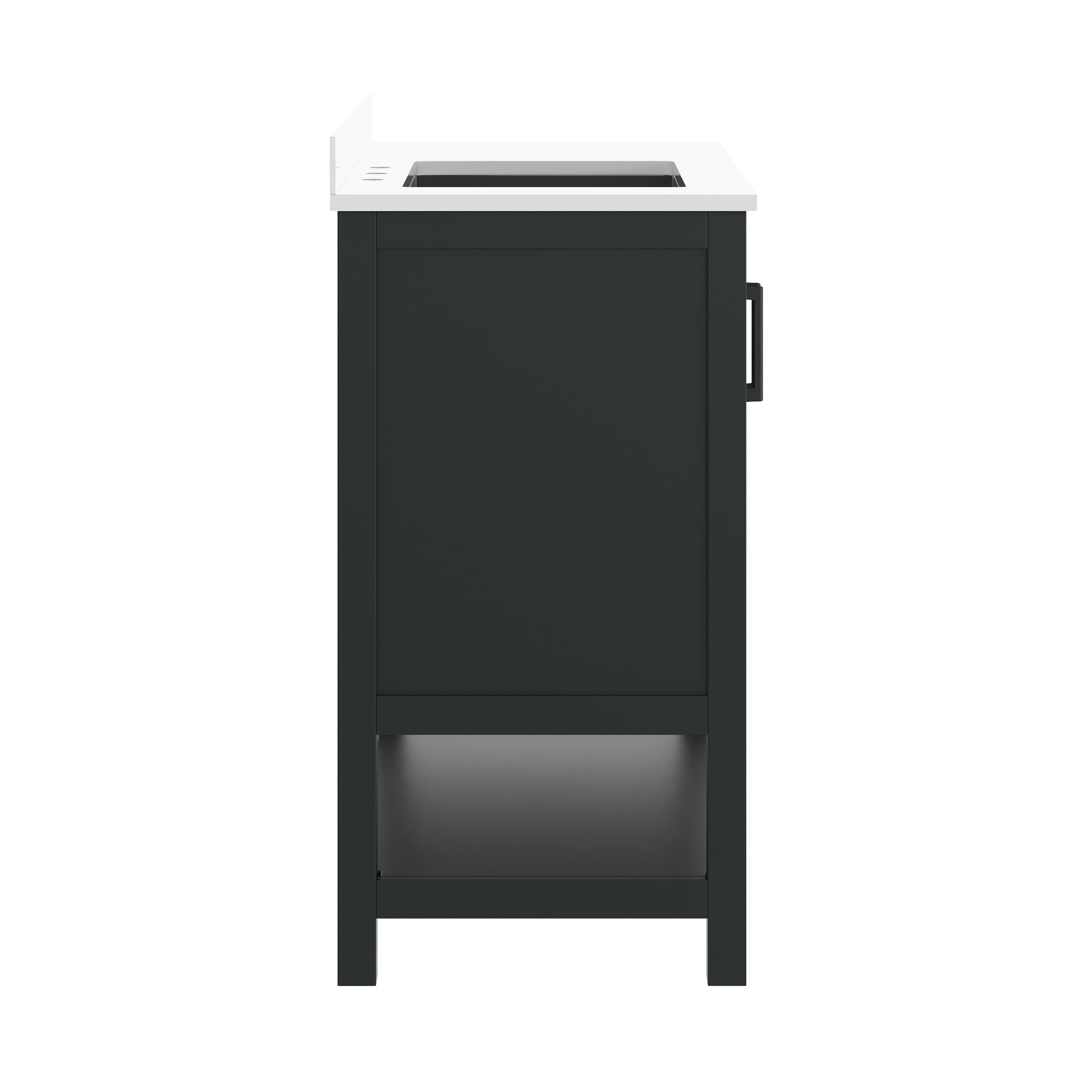 Vega 42" Bathroom Vanity with Sink, Cabinet with Black Hardware, Soft Close Doors, Open Shelf & 3 Drawers, Carrara Marble Finish Counter, Black/White