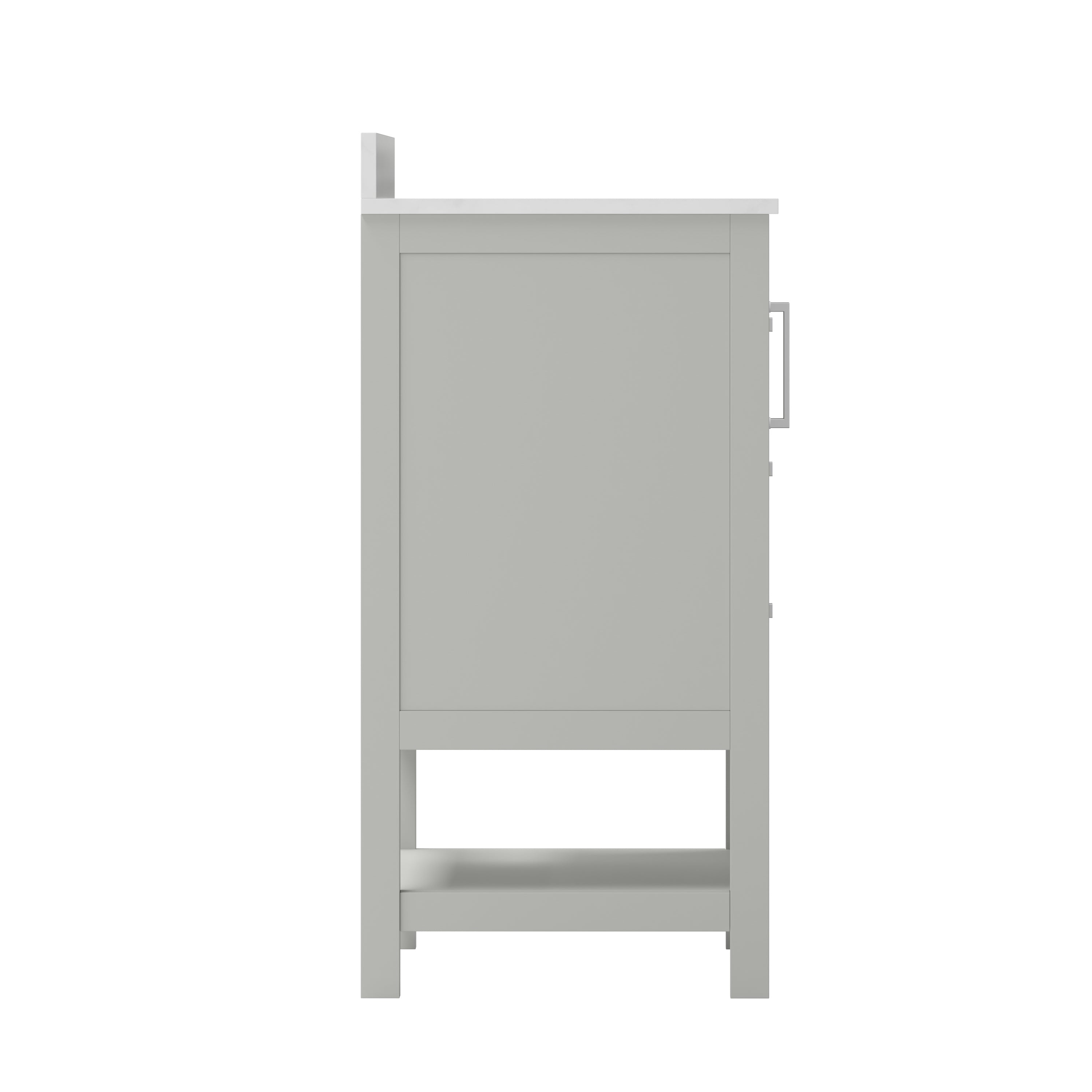 Vega 42 Inch Bathroom Vanity with Sink, Storage Cabinet with Soft Close Doors, Open Shelf and 3 Drawers, Carrara Marble Finish Countertop, Gray/White