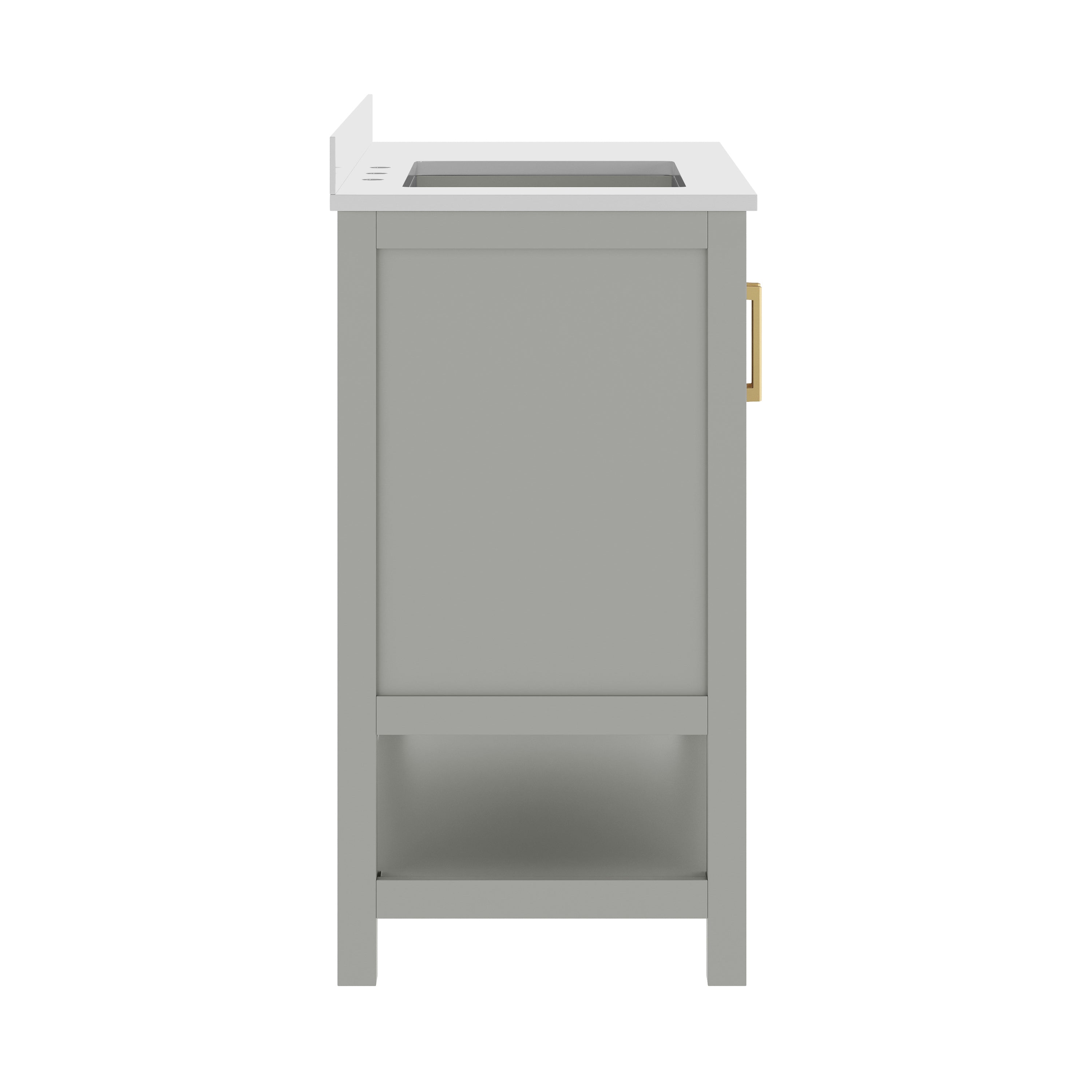 Vega 42" Bathroom Vanity with Sink, Cabinet with Gold Hardware, Soft Close Doors, Open Shelf & 3 Drawers, Carrara Marble Finish Counter, Gray/White