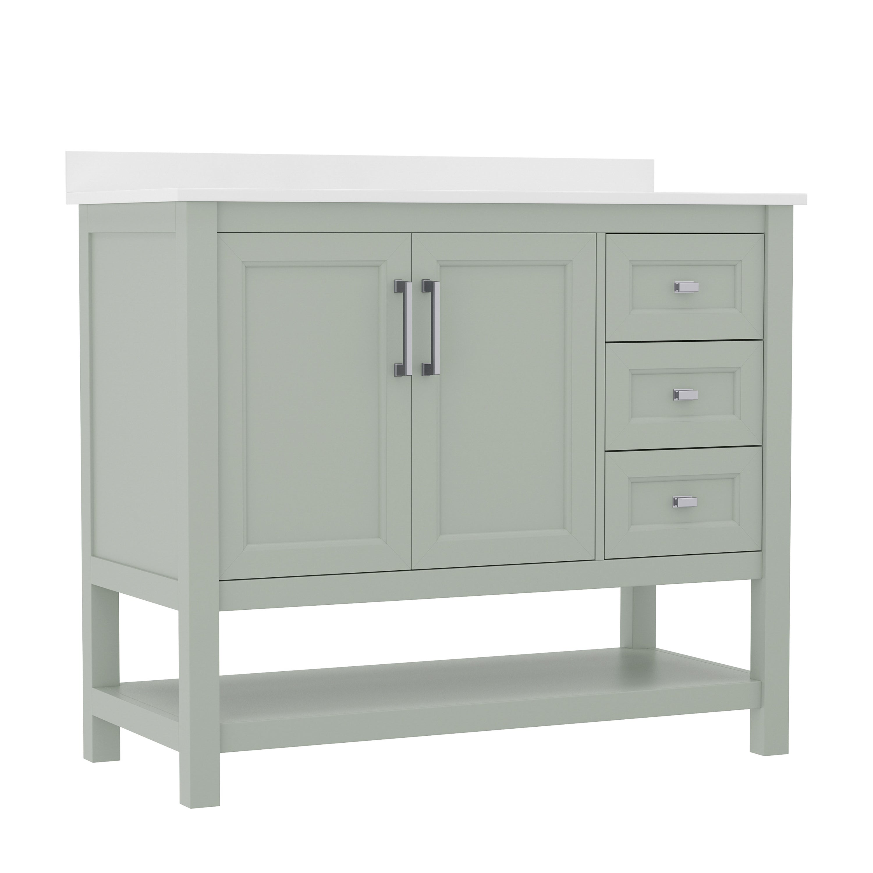 Vega 42 Inch Bathroom Vanity with Sink, Storage Cabinet with Soft Close Doors, Open Shelf and 3 Drawers, Carrara Marble Finish Countertop, Sage