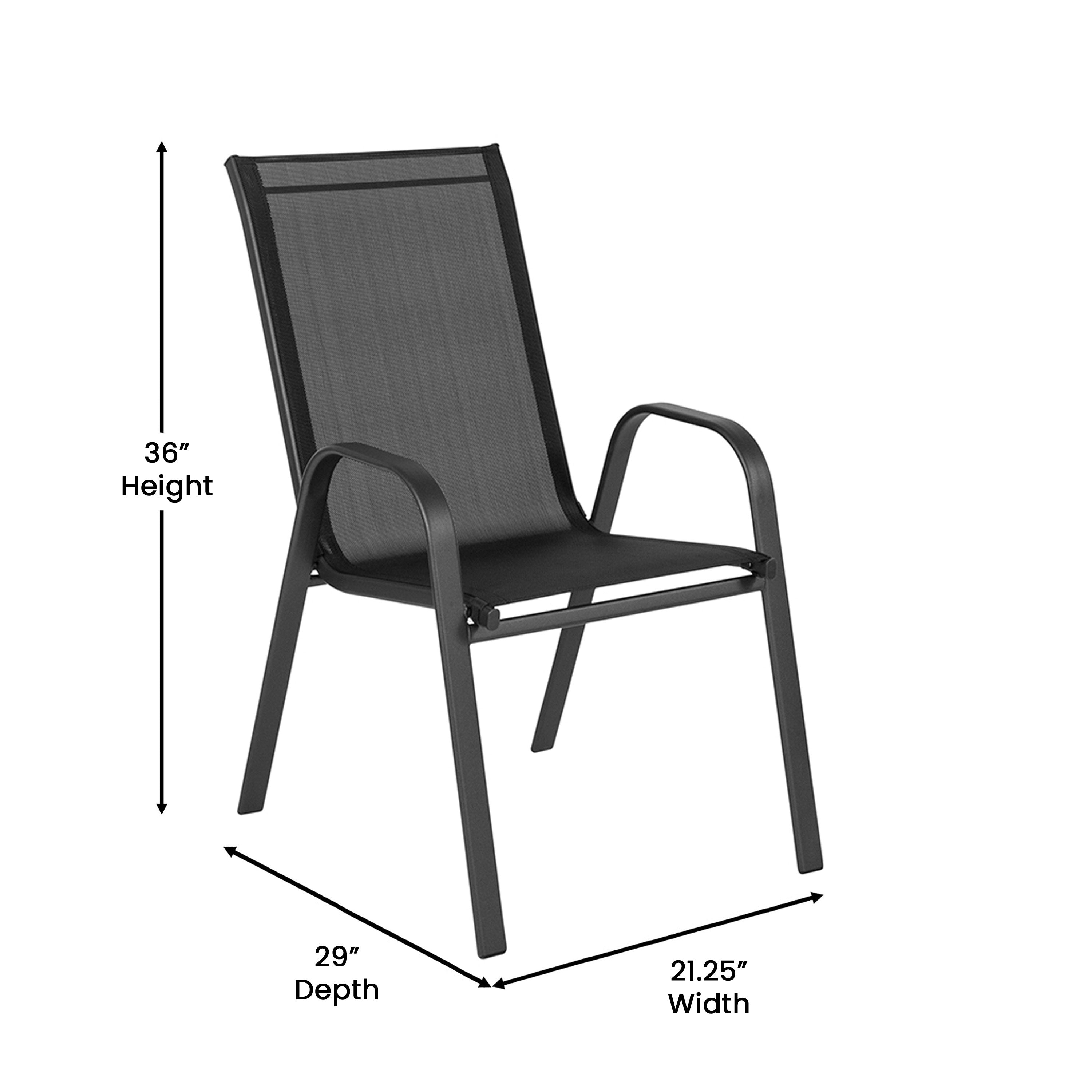 Brazos 5 Piece Commercial Grade Patio Dining Set with Tempered Glass Patio Table with 4 Chairs with Black Flex Comfort Material Seats and Backs