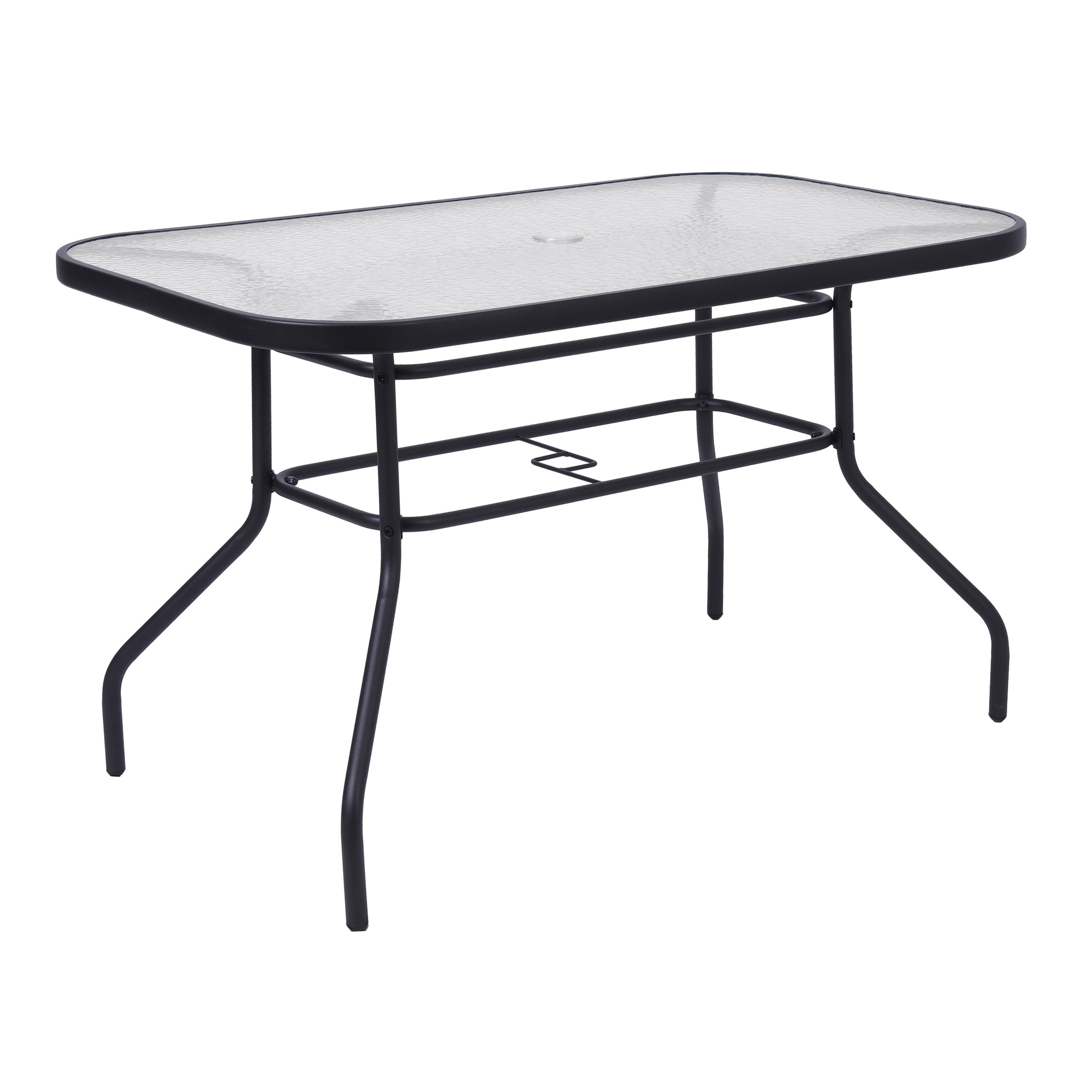 Brazos 5 Piece Commercial Grade Patio Dining Set with Tempered Glass Patio Table with 4 Chairs with Black Flex Comfort Material Seats and Backs