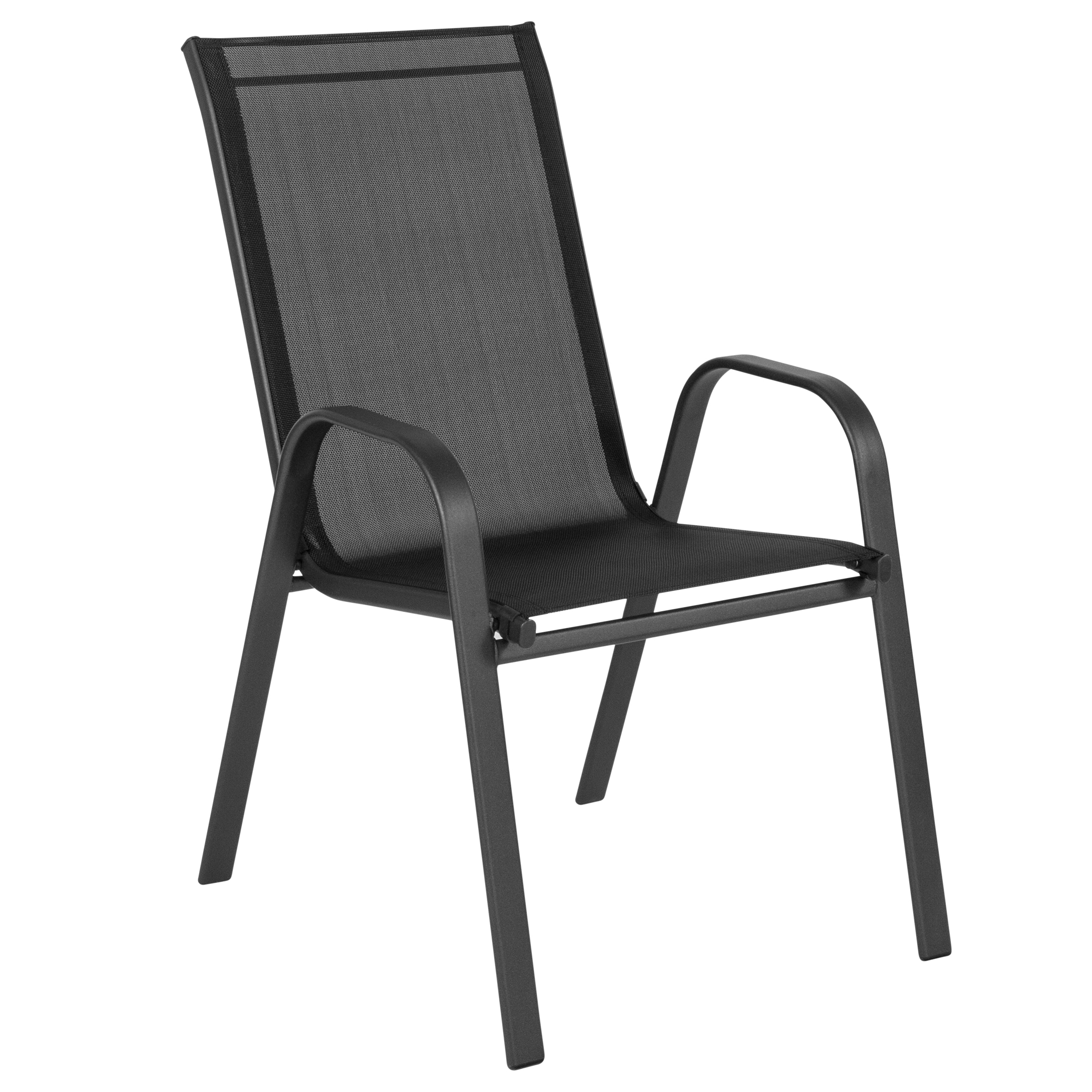 Brazos 5 Piece Commercial Grade Patio Dining Set with Tempered Glass Patio Table with 4 Chairs with Black Flex Comfort Material Seats and Backs