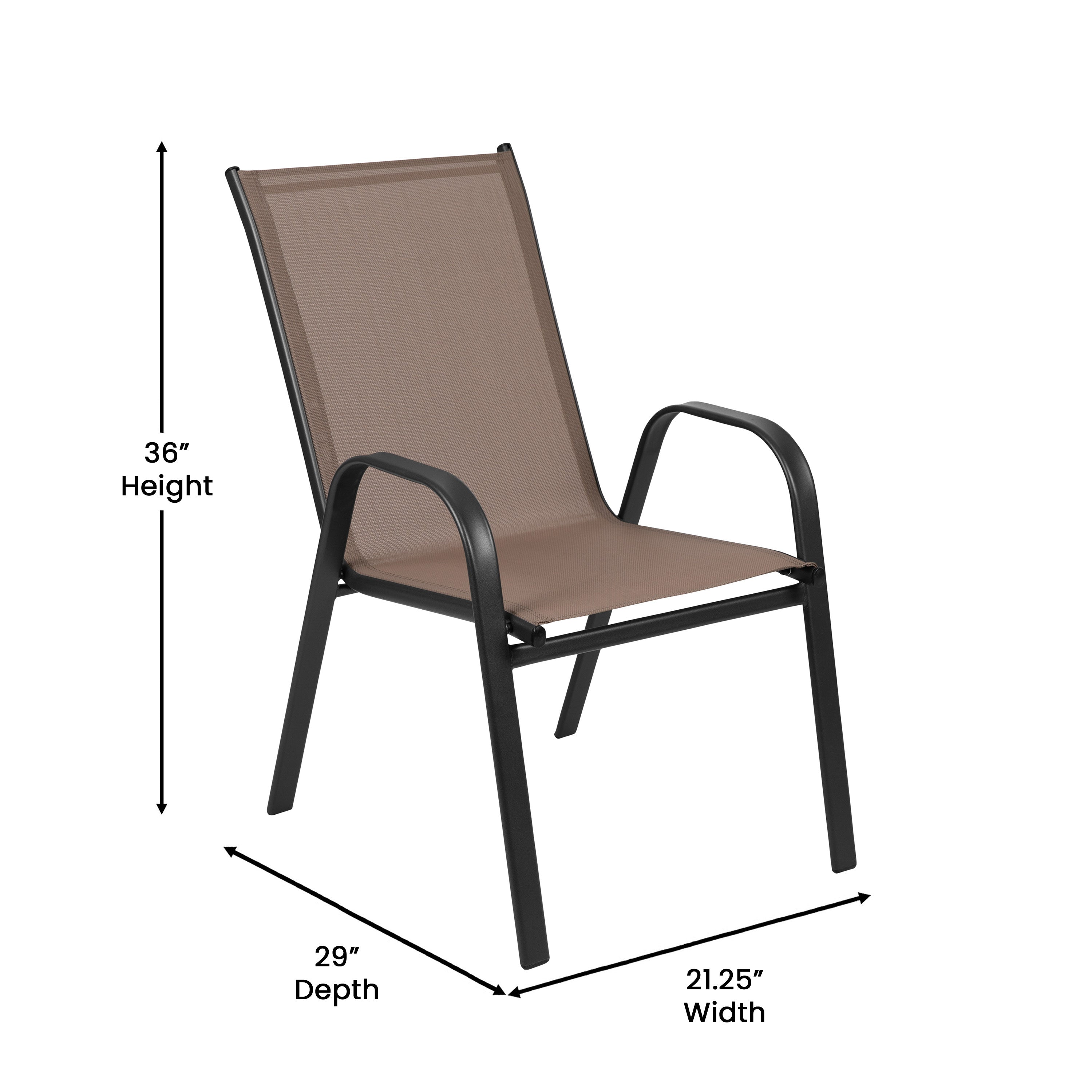 Brazos 5 Piece Commercial Grade Patio Dining Set with Tempered Glass Patio Table with 4 Chairs with Brown Flex Comfort Material Seats and Backs