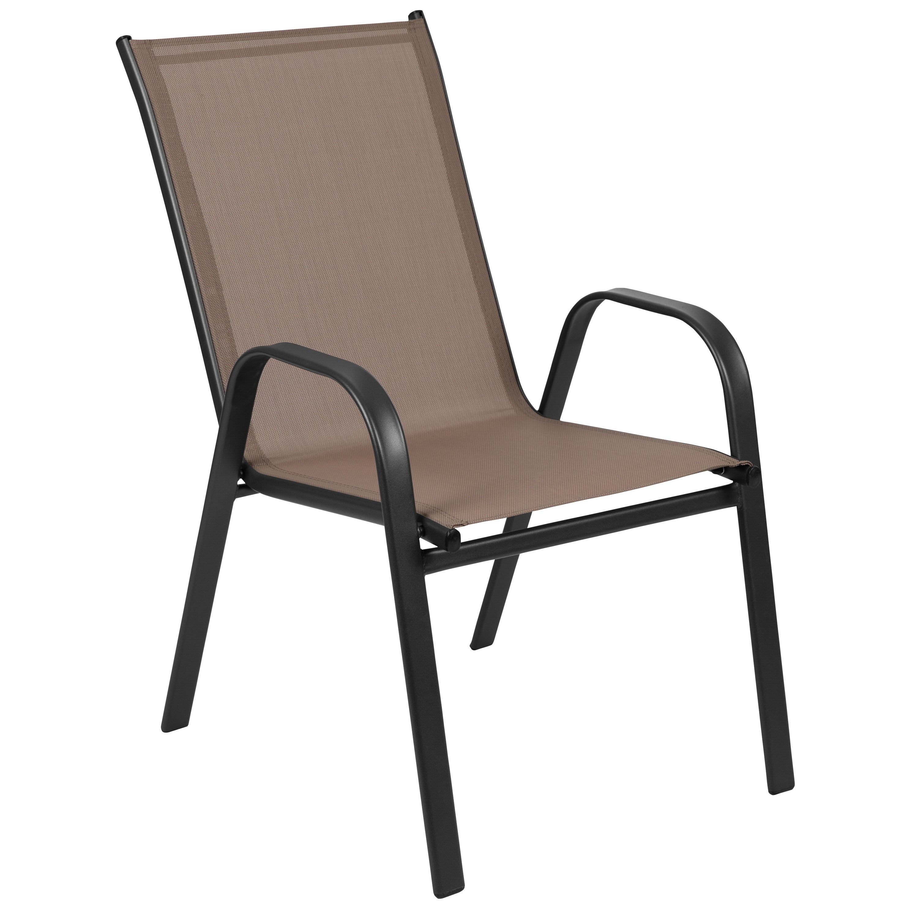 Brazos 5 Piece Commercial Grade Patio Dining Set with Tempered Glass Patio Table with 4 Chairs with Brown Flex Comfort Material Seats and Backs