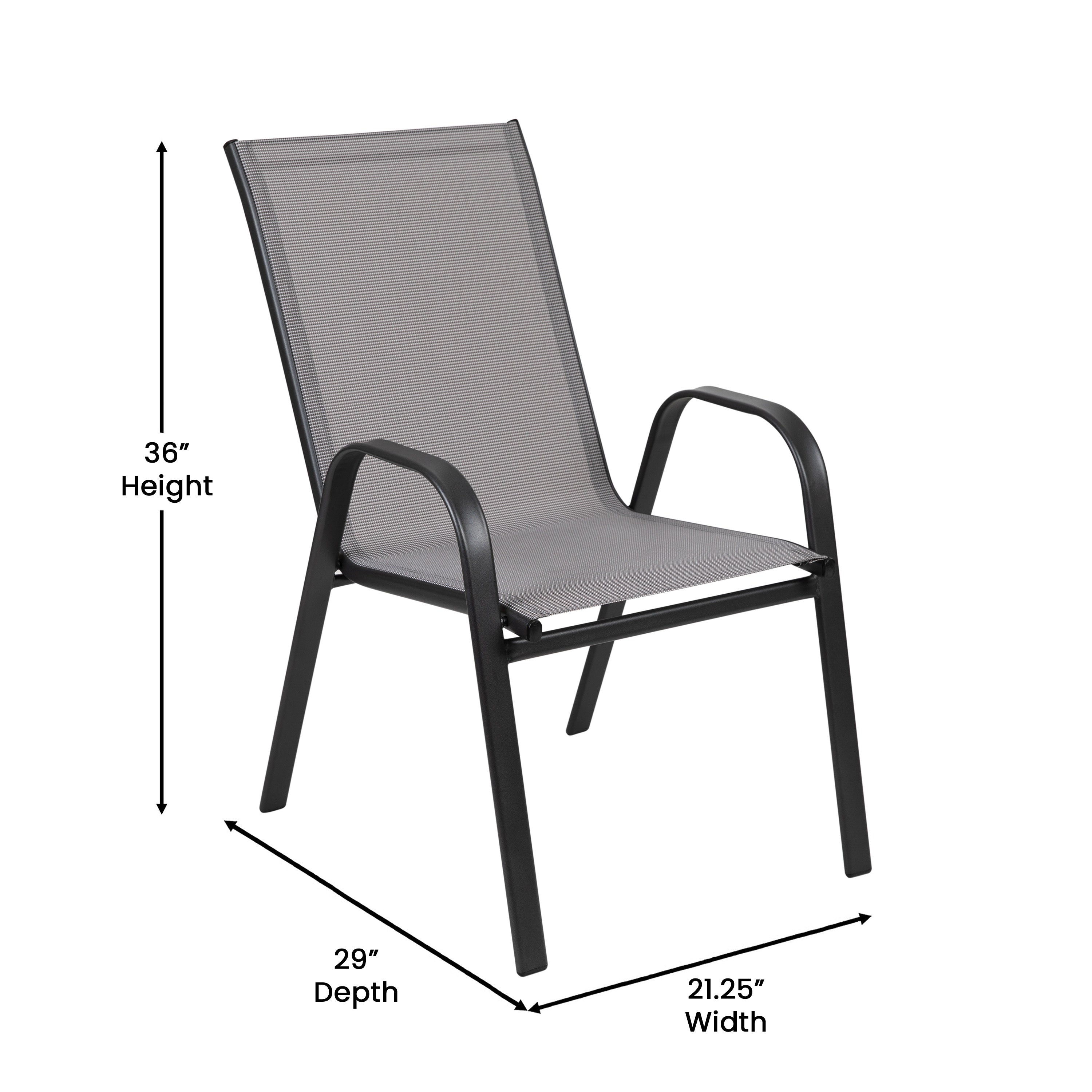Brazos 5 Piece Commercial Grade Patio Dining Set with Tempered Glass Patio Table with 4 Chairs with Gray Flex Comfort Material Seats and Backs