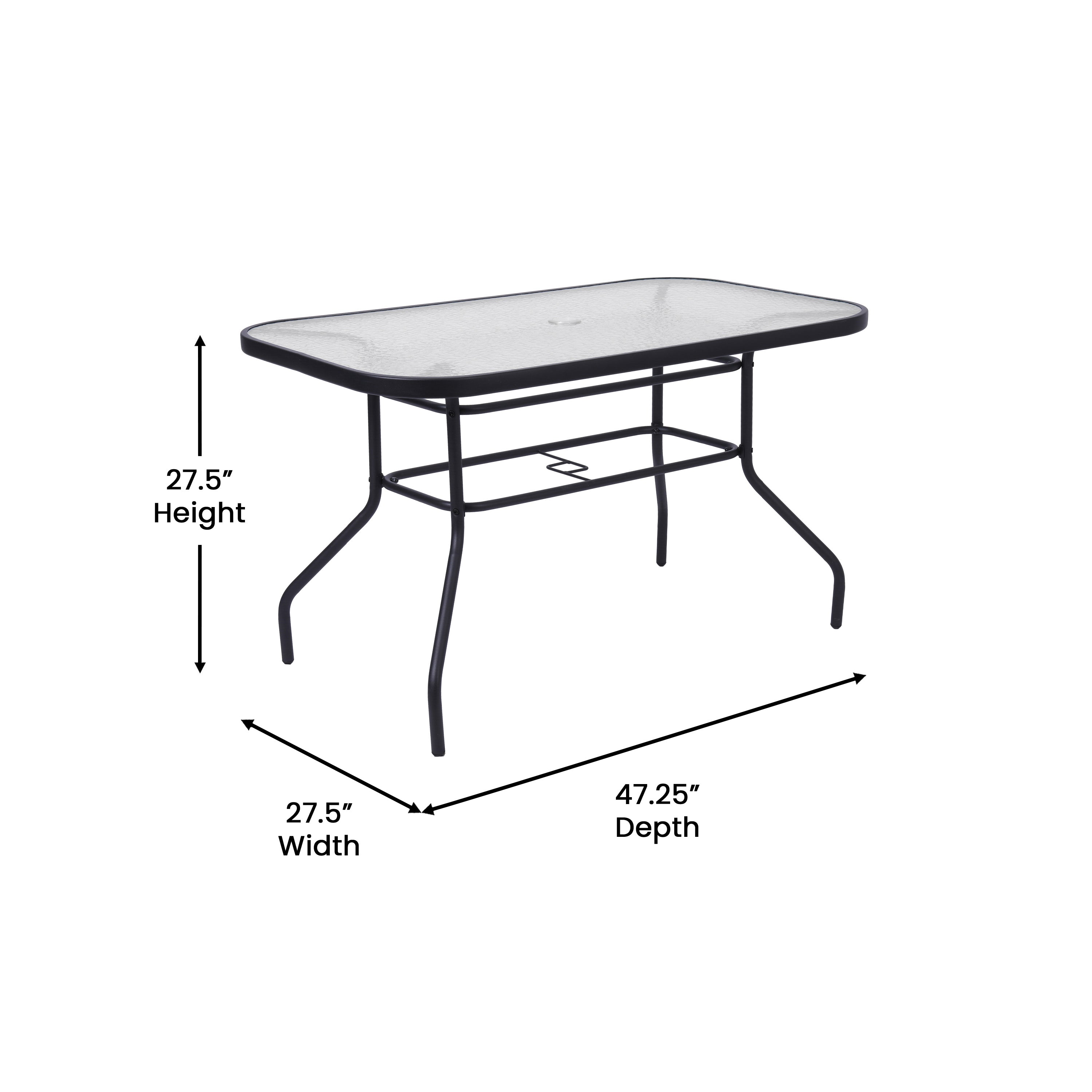 Brazos 5 Piece Commercial Grade Patio Dining Set with Tempered Glass Patio Table with 4 Chairs with Gray Flex Comfort Material Seats and Backs