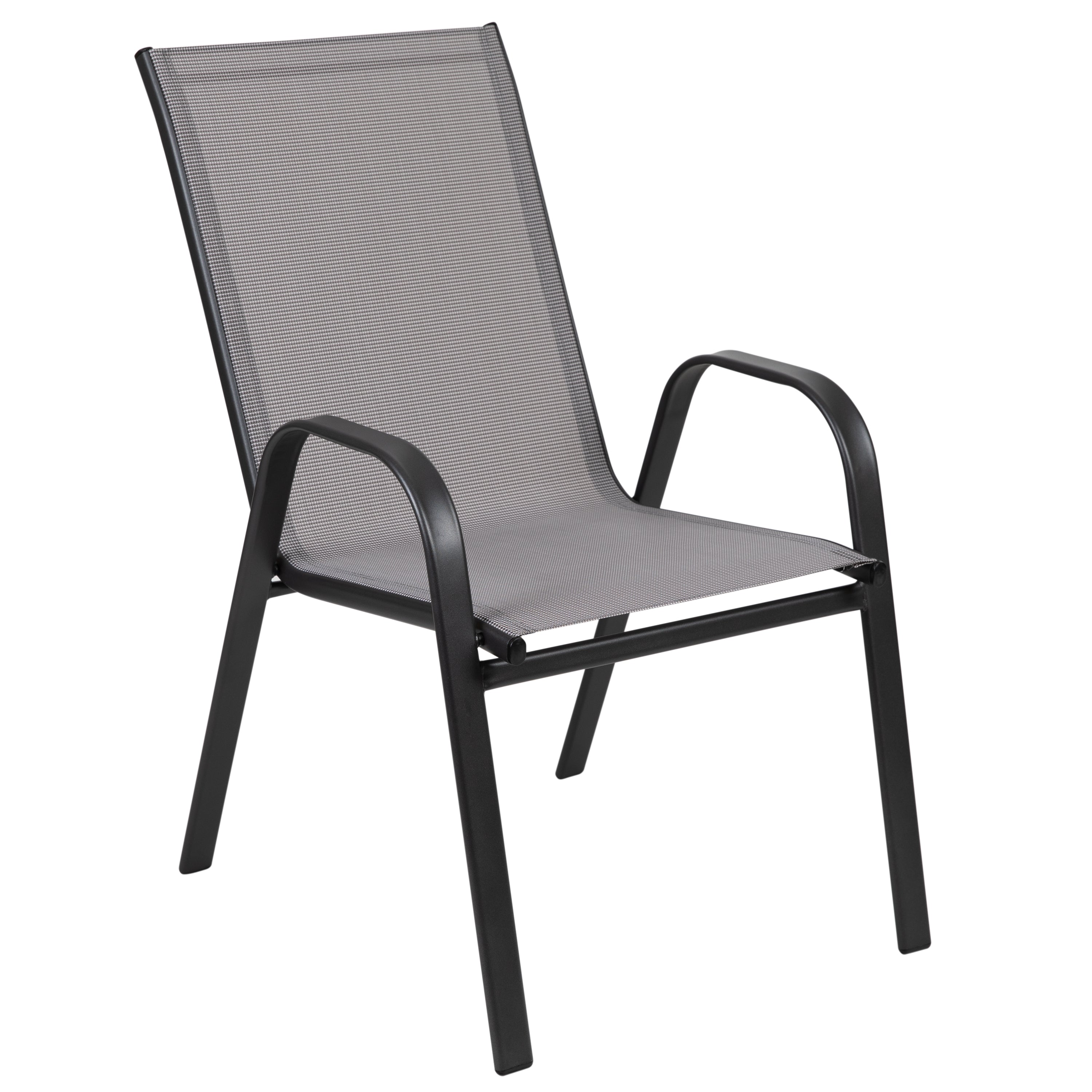 Brazos 5 Piece Commercial Grade Patio Dining Set with Tempered Glass Patio Table with 4 Chairs with Gray Flex Comfort Material Seats and Backs