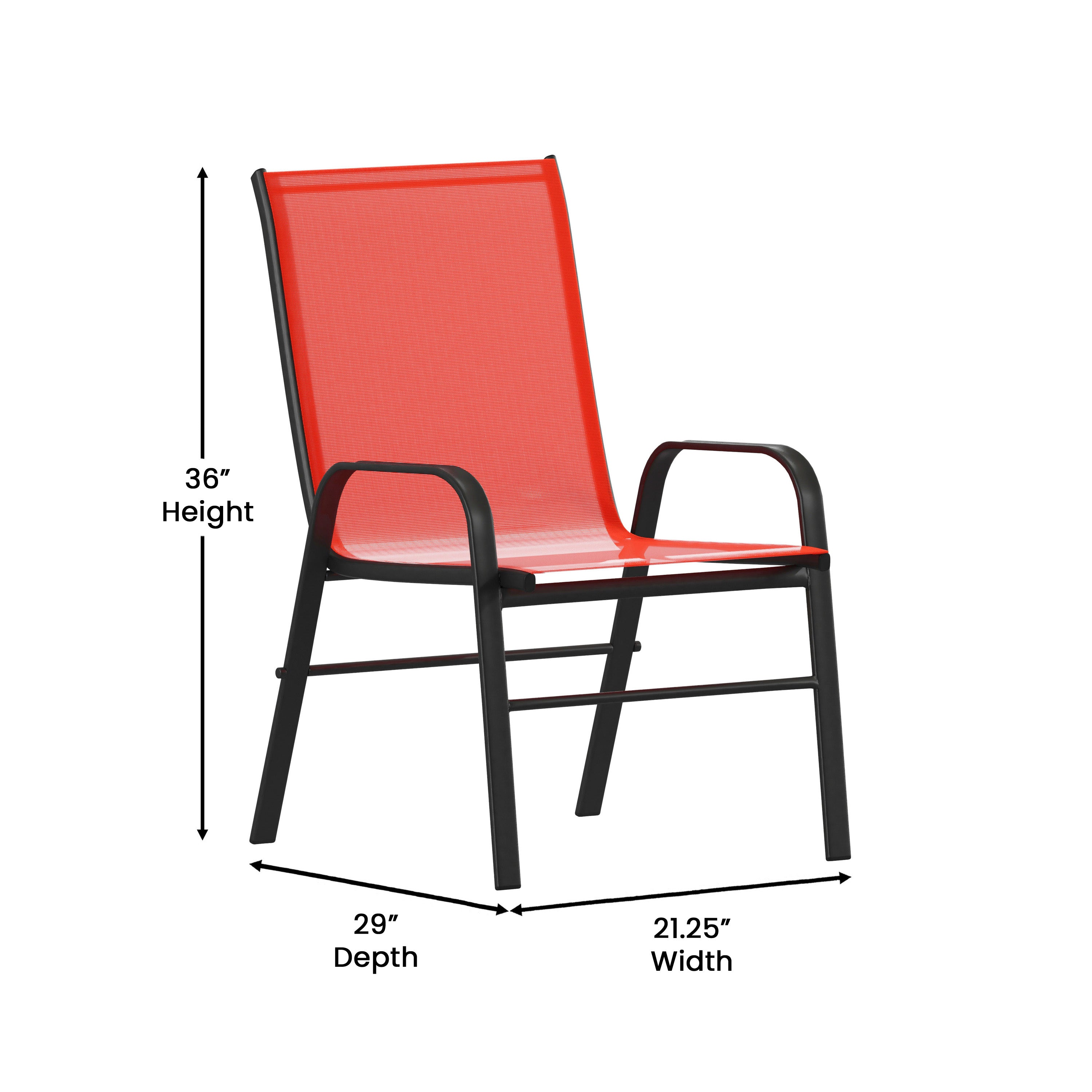Brazos 5 Piece Commercial Grade Patio Dining Set with Tempered Glass Patio Table with 4 Chairs with Red Flex Comfort Material Seats and Backs