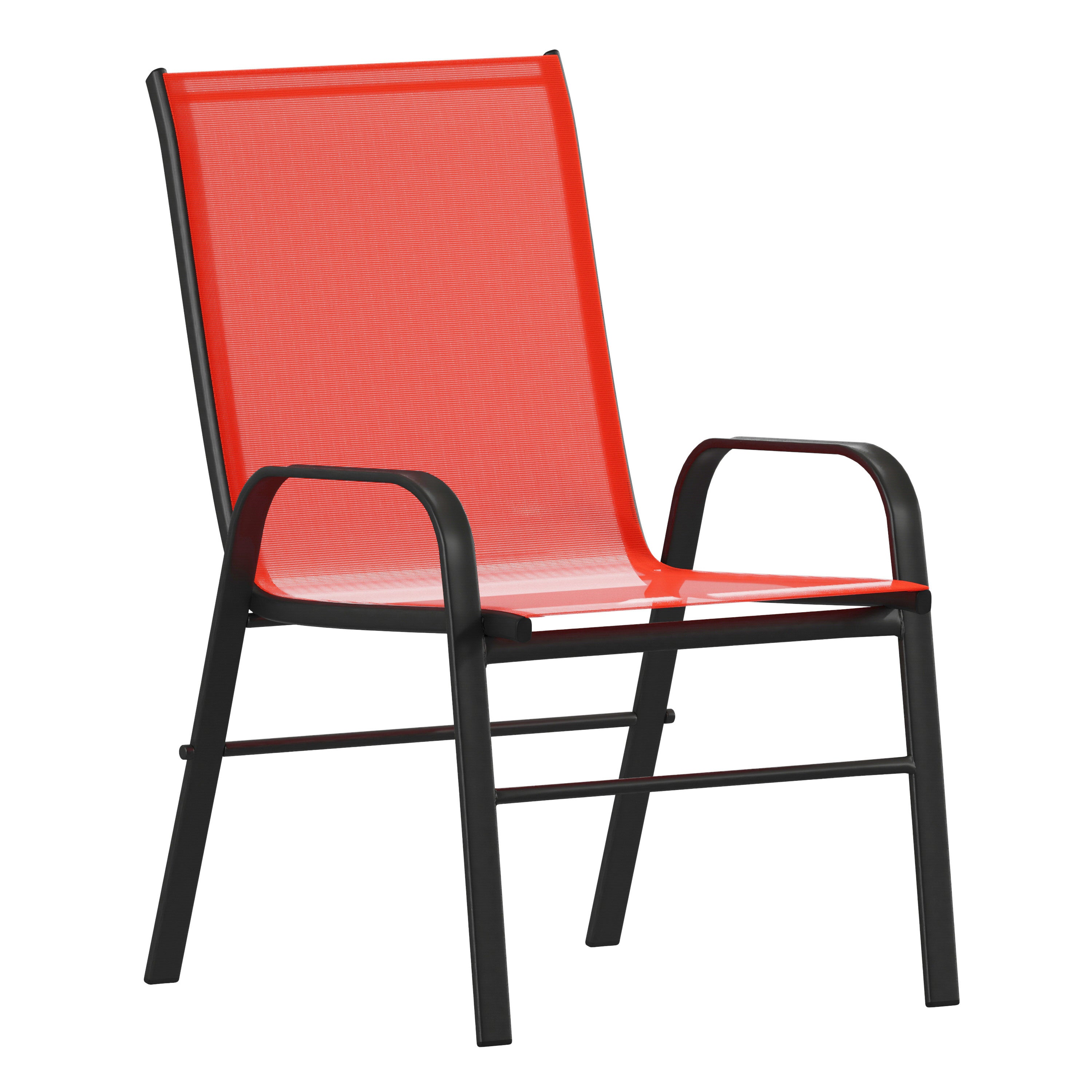 Brazos 5 Piece Commercial Grade Patio Dining Set with Tempered Glass Patio Table with 4 Chairs with Red Flex Comfort Material Seats and Backs