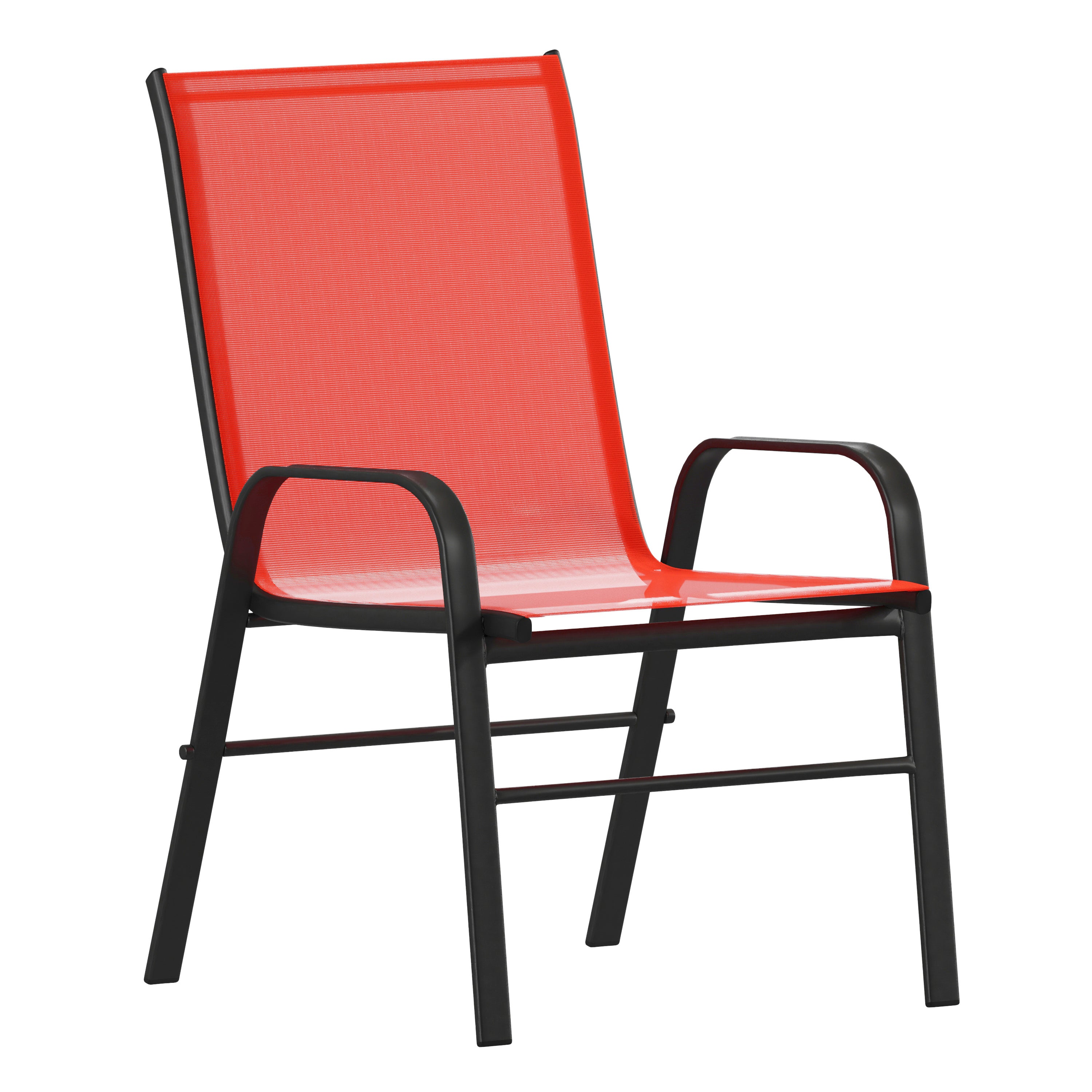 Brazos 5 Piece Commercial Grade Patio Dining Set with Tempered Glass Patio Table with 4 Chairs with Red Flex Comfort Material Seats and Backs