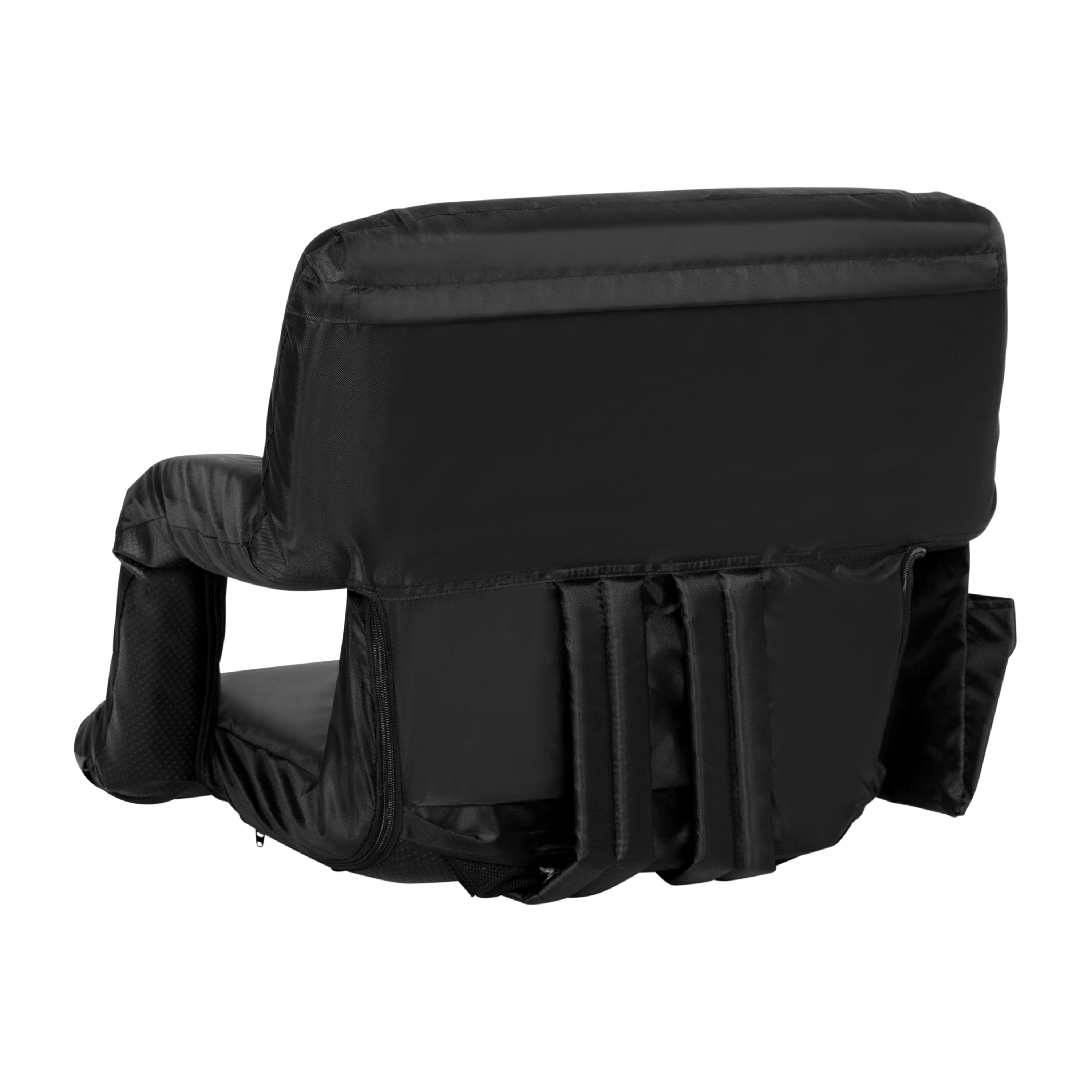Malta Black Portable Lightweight Reclining Stadium Chair with Armrests, Padded Back & Seat with Dual Storage Pockets and Backpack Straps