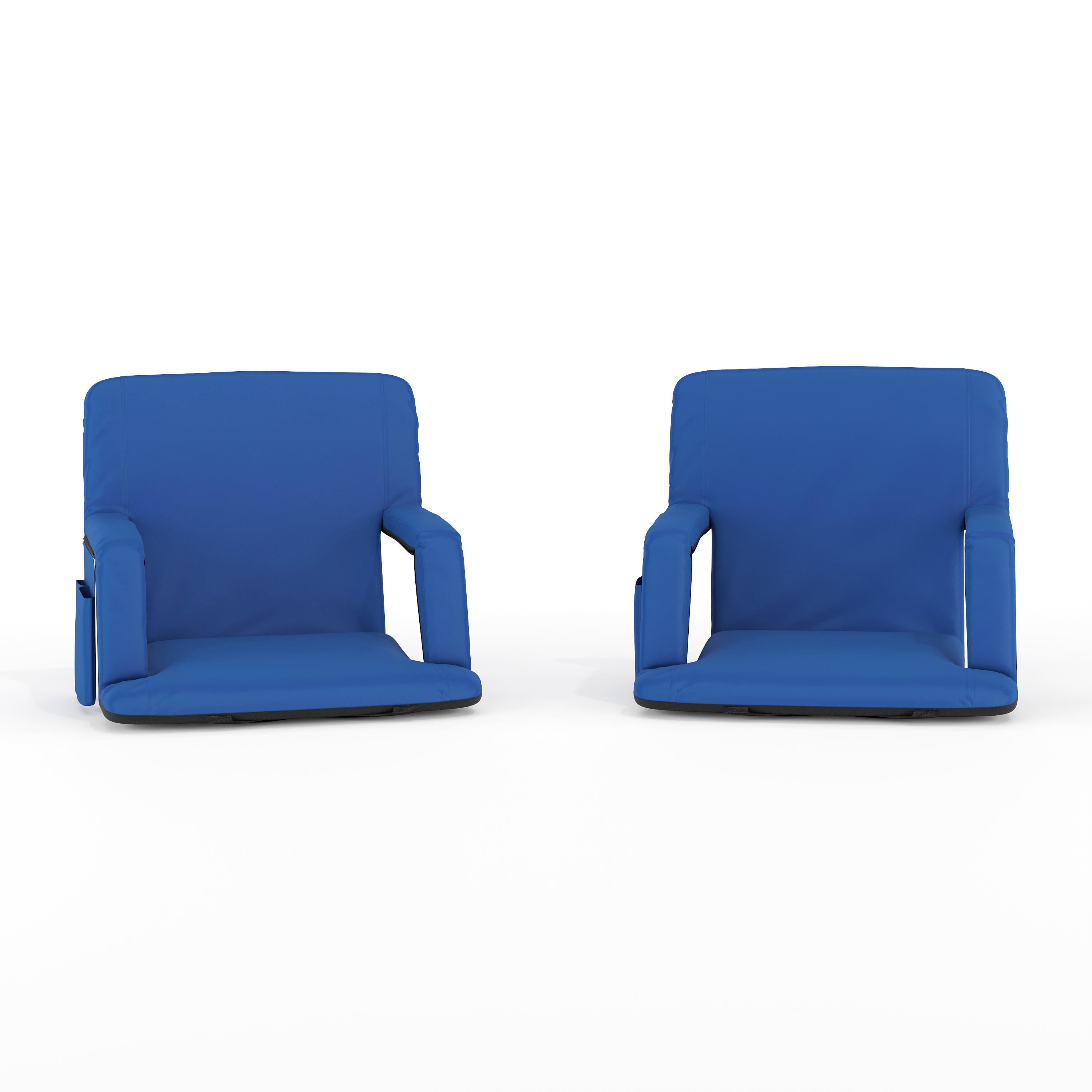 Malta Set of 2 Blue Portable Lightweight Reclining Stadium Chairs with Armrests, Padded Back & Seat - Storage Pockets & Backpack Straps