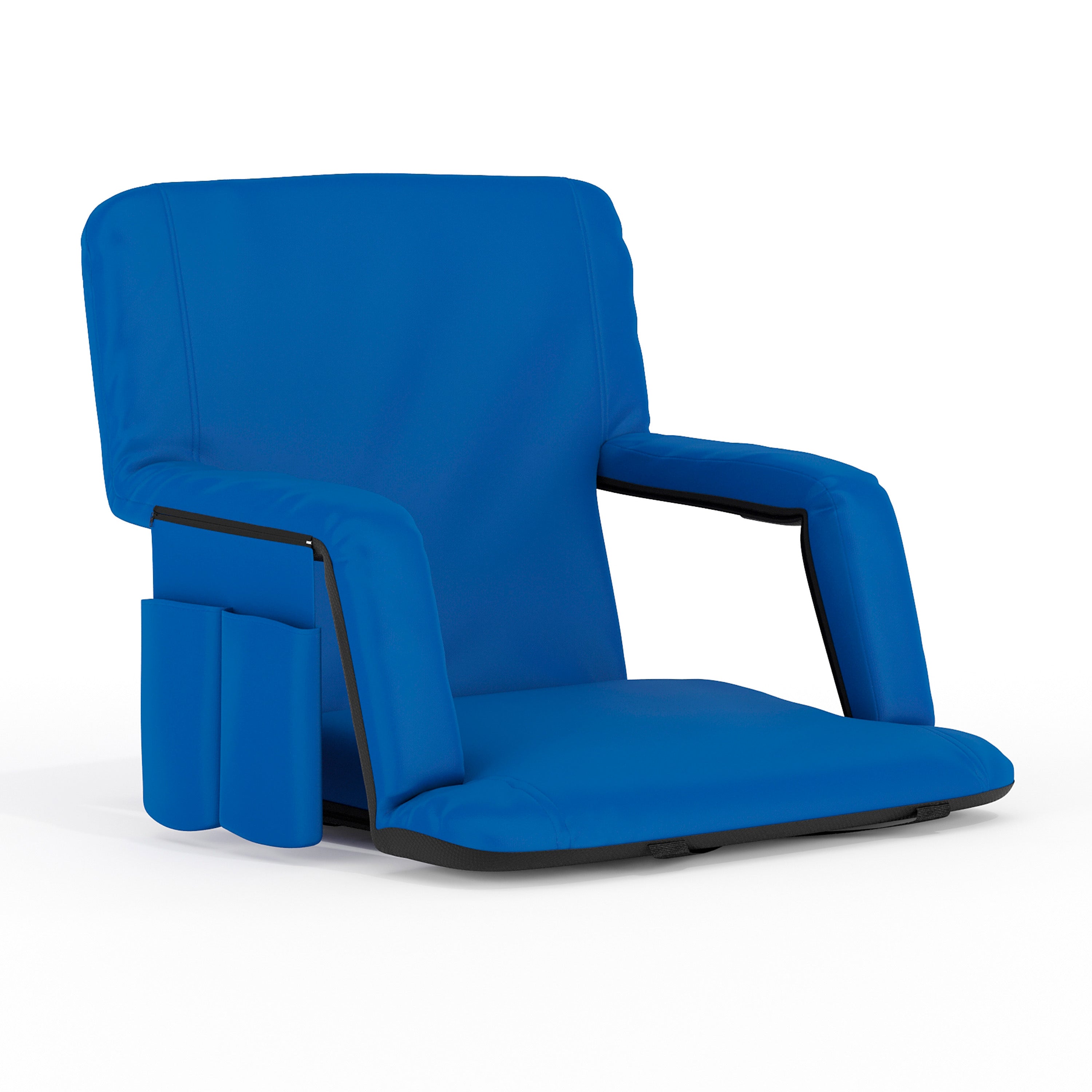 Malta Blue Portable Lightweight Reclining Stadium Chair with Armrests, Padded Back & Seat with Dual Storage Pockets and Backpack Straps