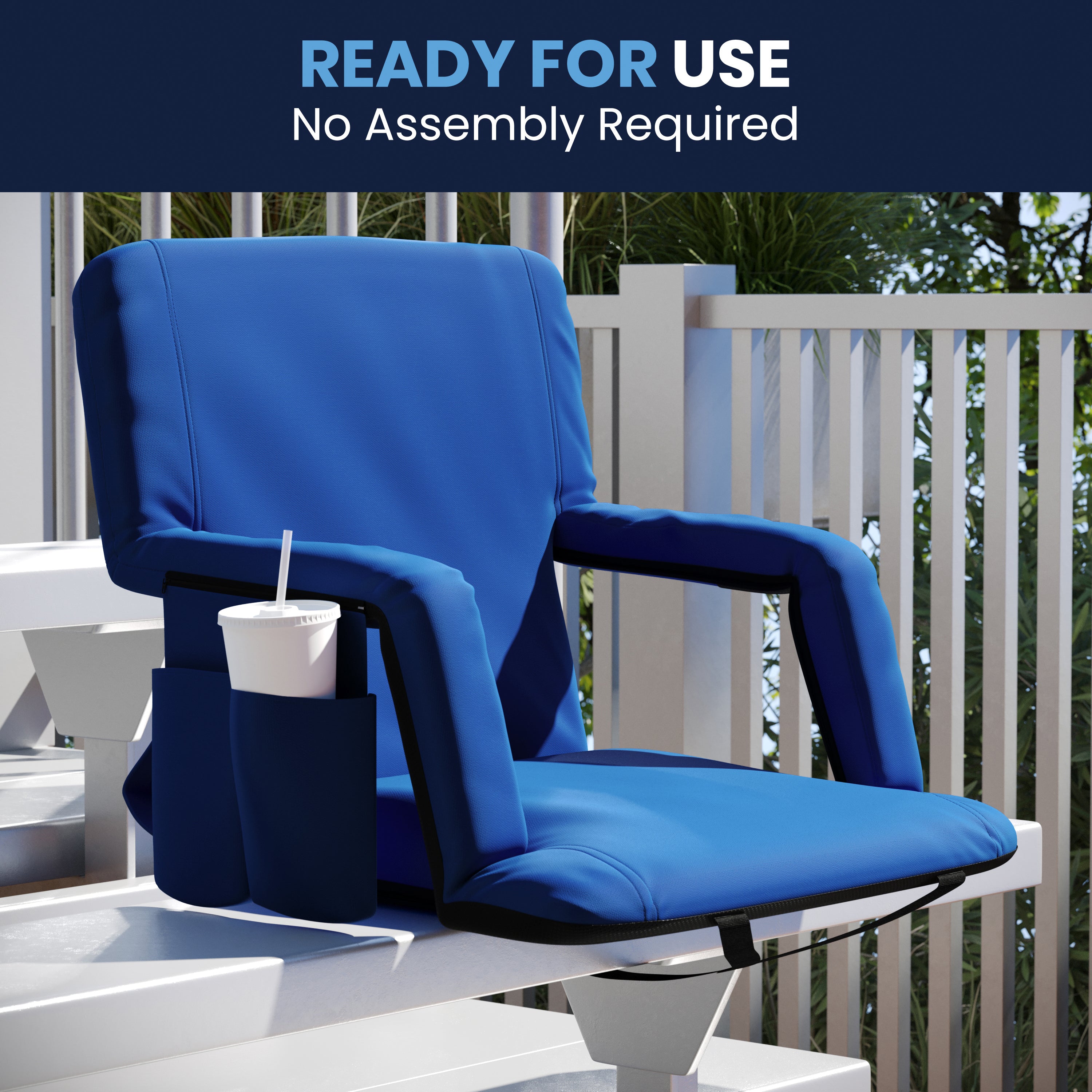 Malta Set of 2 Blue Portable Lightweight Reclining Stadium Chairs with Armrests, Padded Back & Seat - Storage Pockets & Backpack Straps