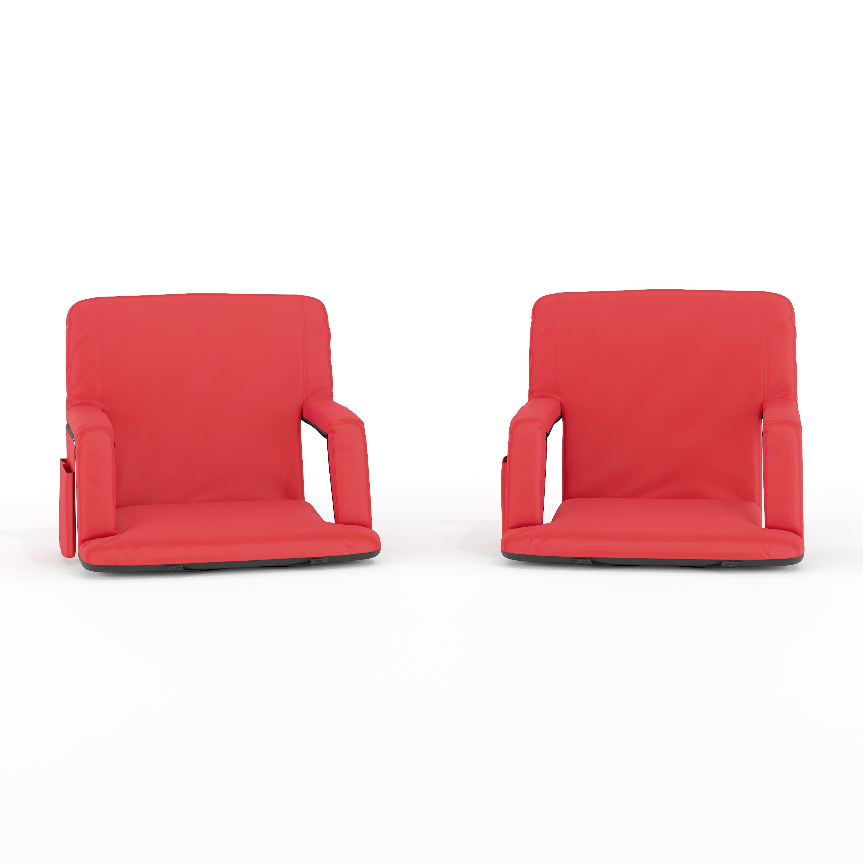 Malta Set of 2 Red Portable Lightweight Reclining Stadium Chairs with Armrests, Padded Back & Seat - Storage Pockets & Backpack Straps