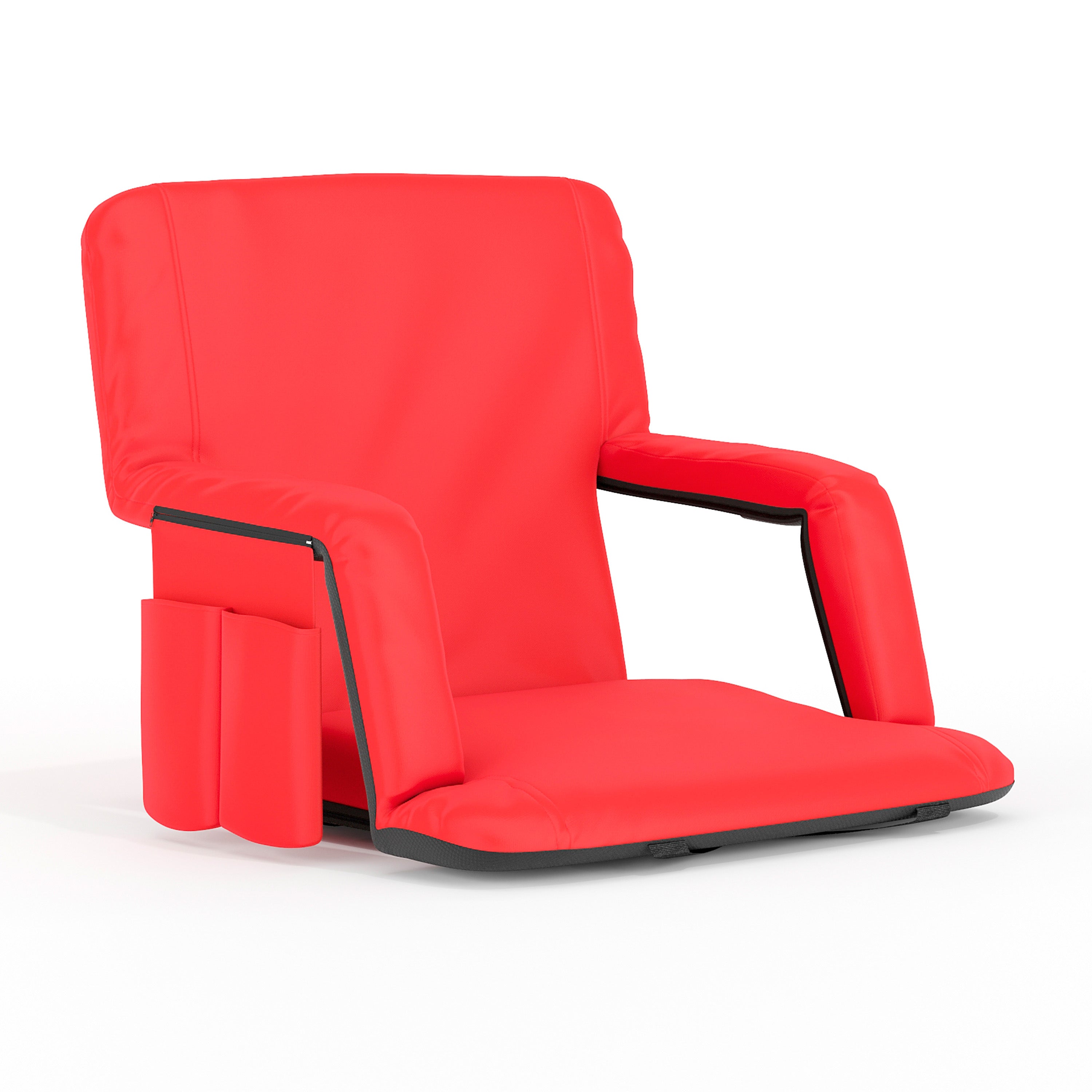 Malta Red Portable Lightweight Reclining Stadium Chair with Armrests, Padded Back & Seat with Dual Storage Pockets and Backpack Straps