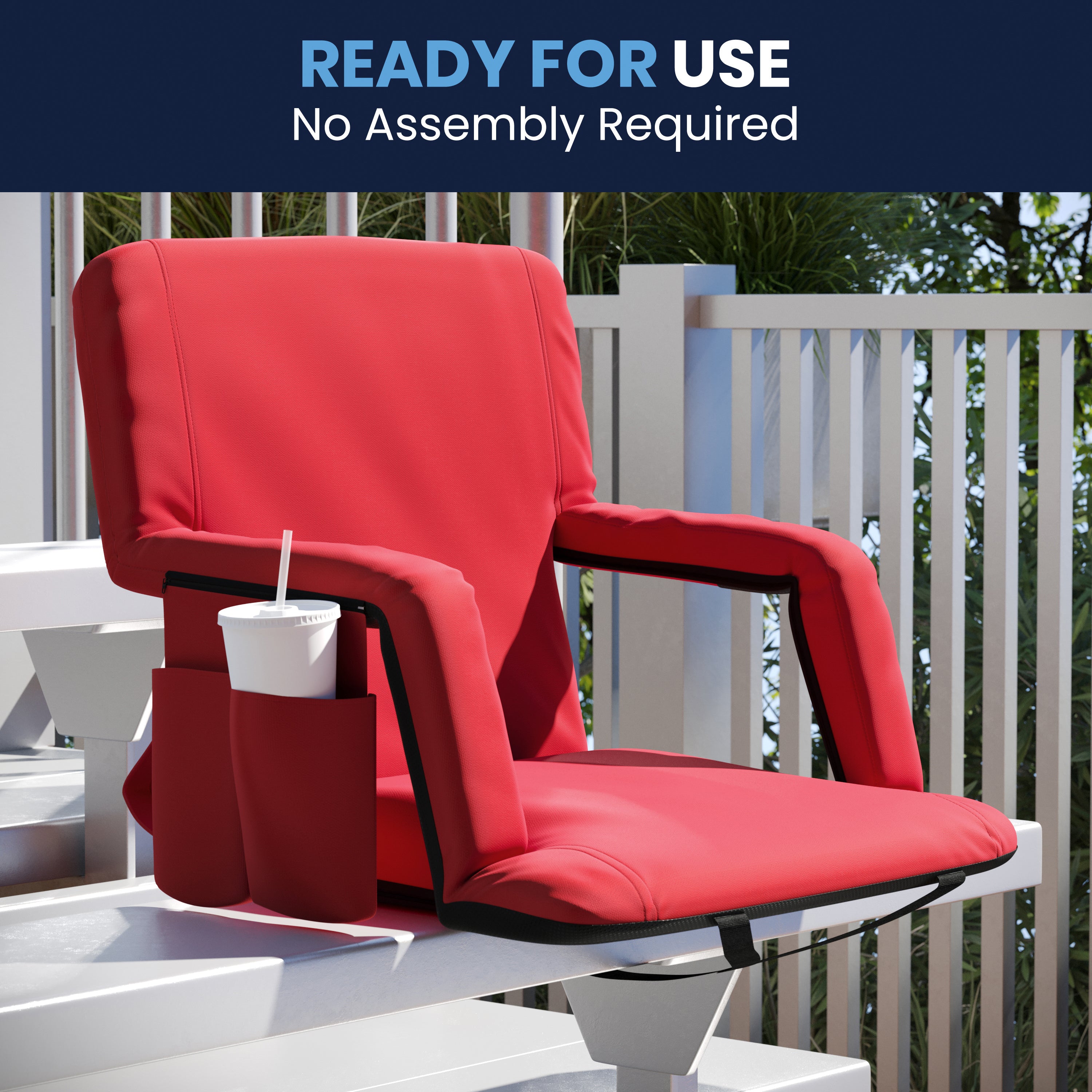 Malta Set of 2 Red Portable Lightweight Reclining Stadium Chairs with Armrests, Padded Back & Seat - Storage Pockets & Backpack Straps