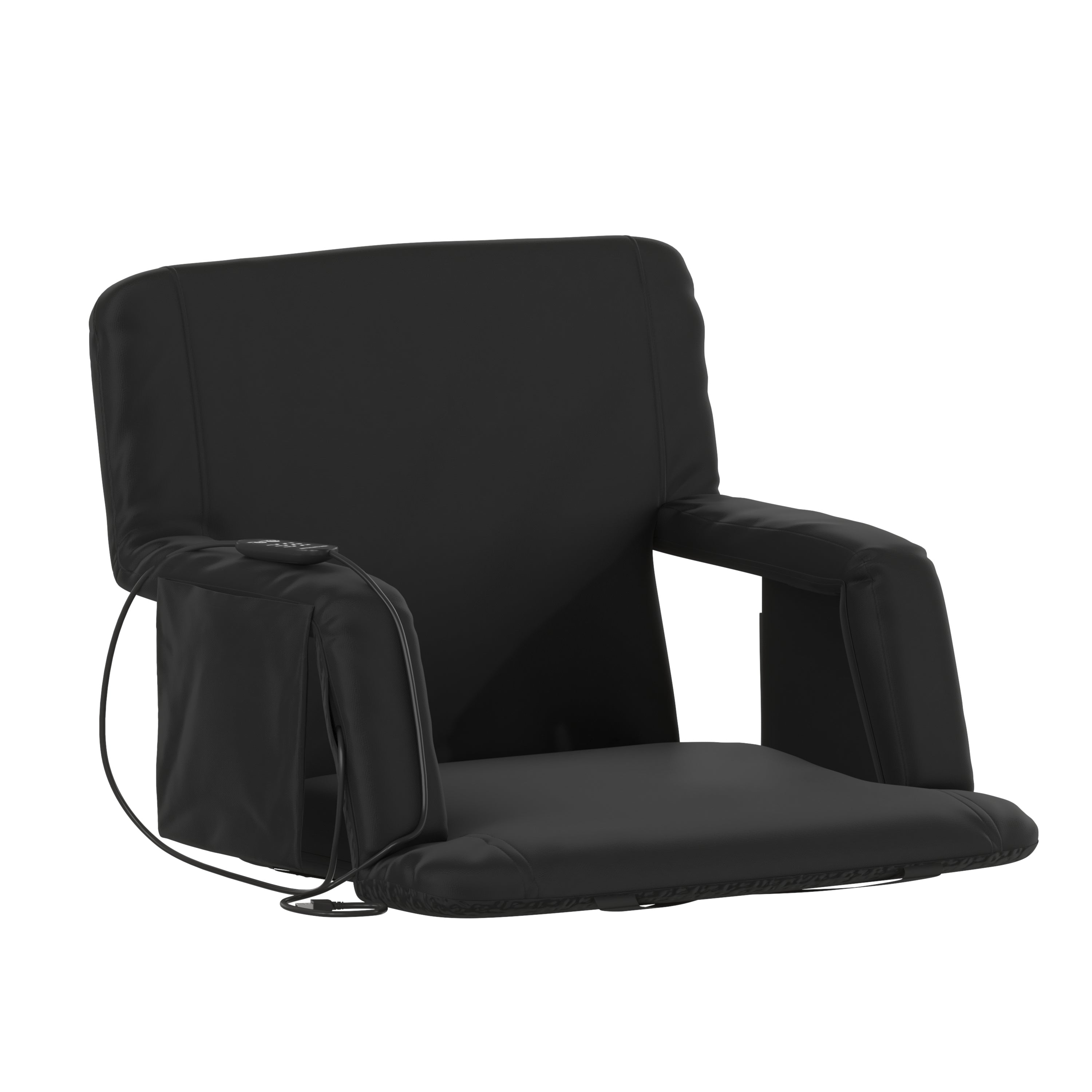 Malta Black Portable Heated Reclining Stadium Chair with Armrests, Padded Back & Heated Seat with Dual Storage Pockets and Backpack Straps