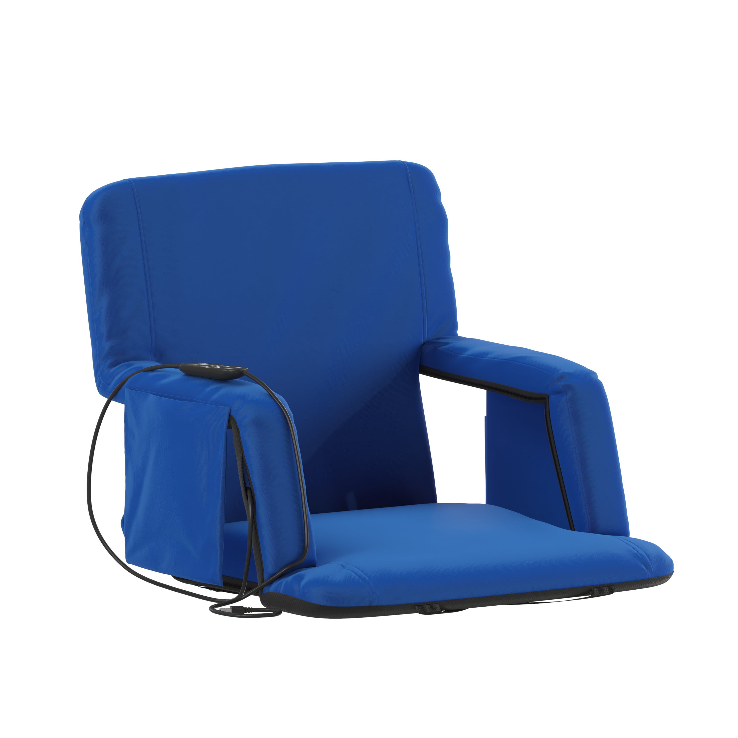 Malta Blue Portable Heated Reclining Stadium Chair with Armrests, Padded Back & Heated Seat with Dual Storage Pockets and Backpack Straps