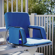 Malta Blue Portable Heated Reclining Stadium Chair with Armrests, Padded Back & Heated Seat with Dual Storage Pockets and Backpack Straps