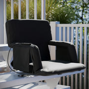 Malta Black Portable Heated Reclining Stadium Chair with Armrests, Heated Padded Back & Heated Seat with Dual Storage Pockets and Backpack Straps