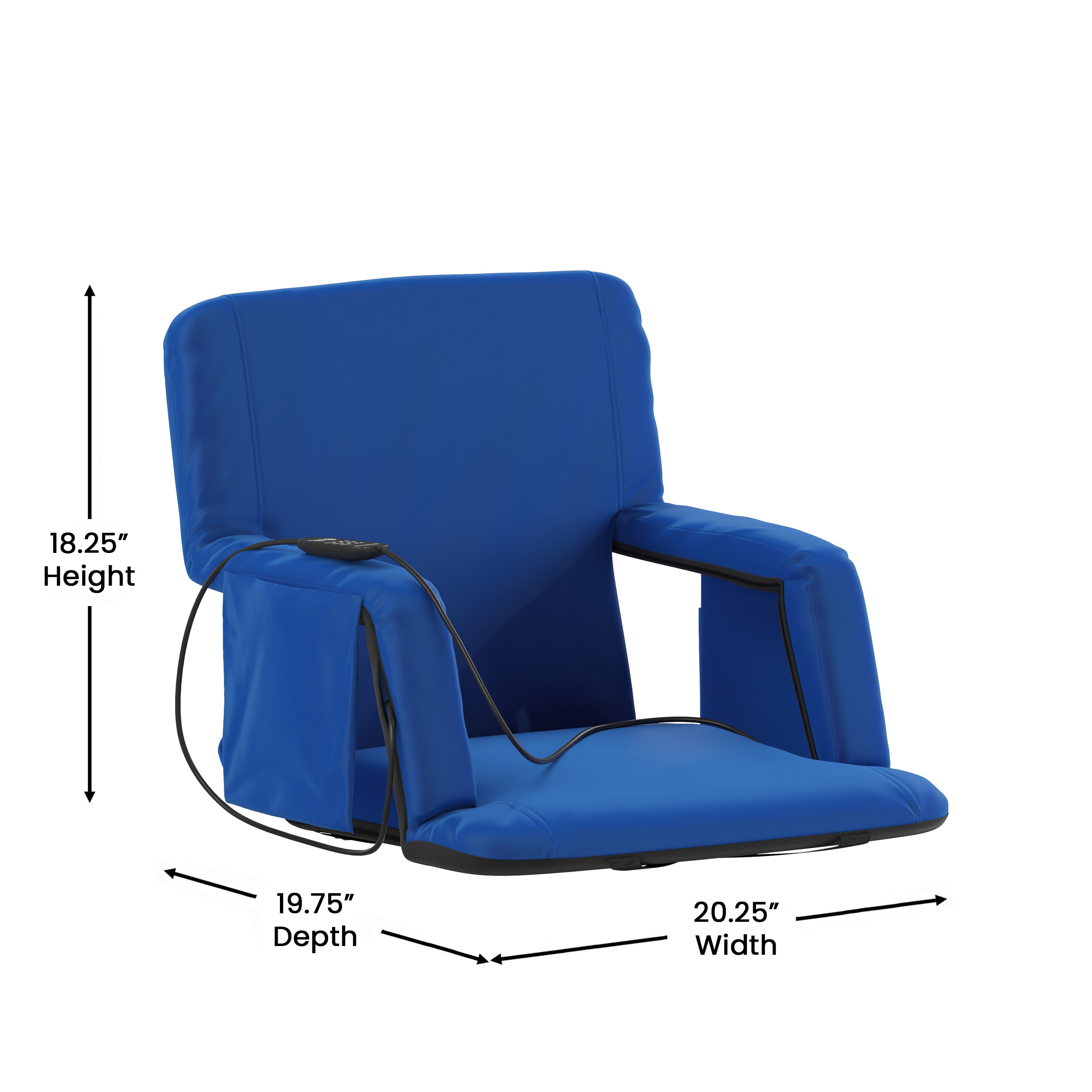 Malta Blue Portable Heated Reclining Stadium Chair with Armrests, Heated Padded Back & Heated Seat with Dual Storage Pockets and Backpack Straps