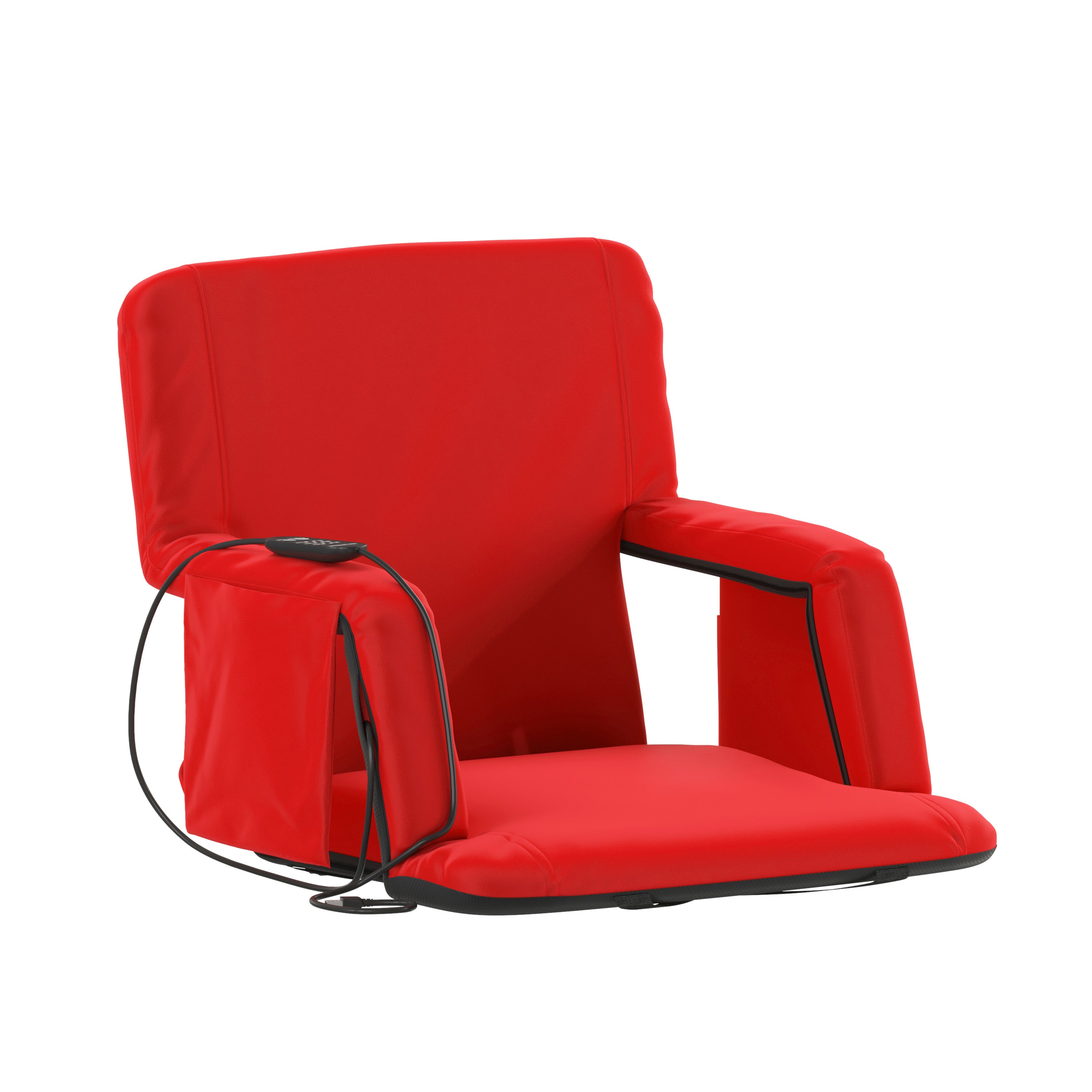 Malta Red Portable Heated Reclining Stadium Chair with Armrests, Heated Padded Back & Heated Seat with Dual Storage Pockets and Backpack Straps