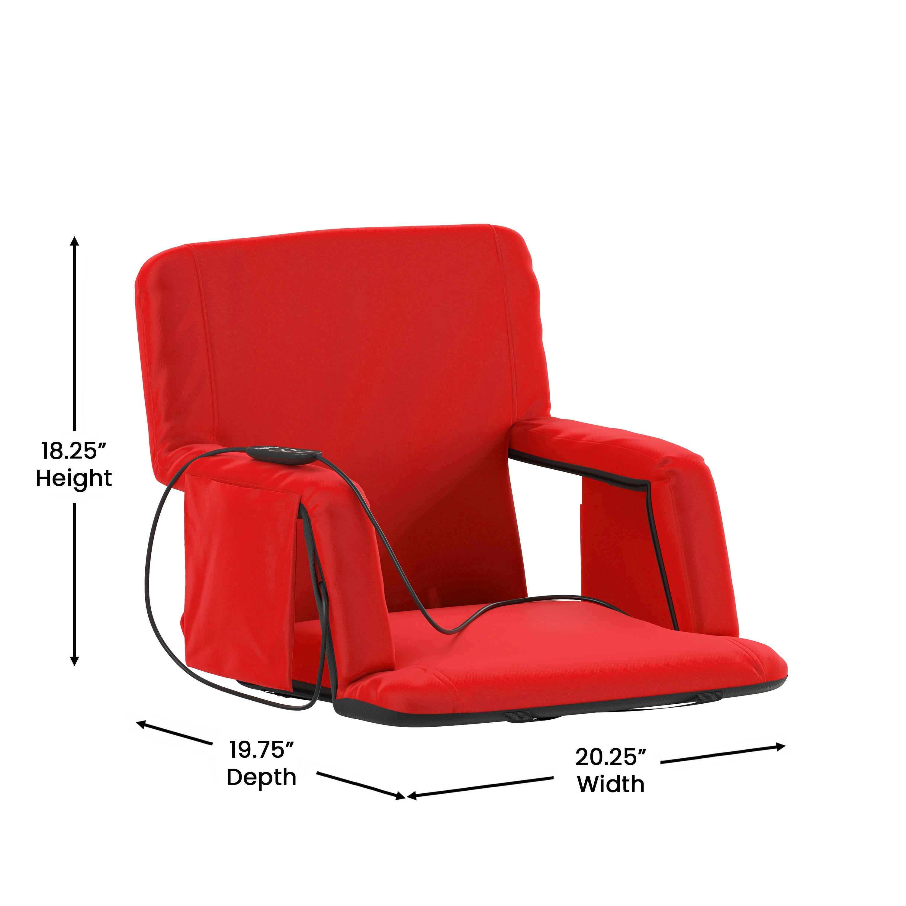 Malta Red Portable Heated Reclining Stadium Chair with Armrests, Heated Padded Back & Heated Seat with Dual Storage Pockets and Backpack Straps