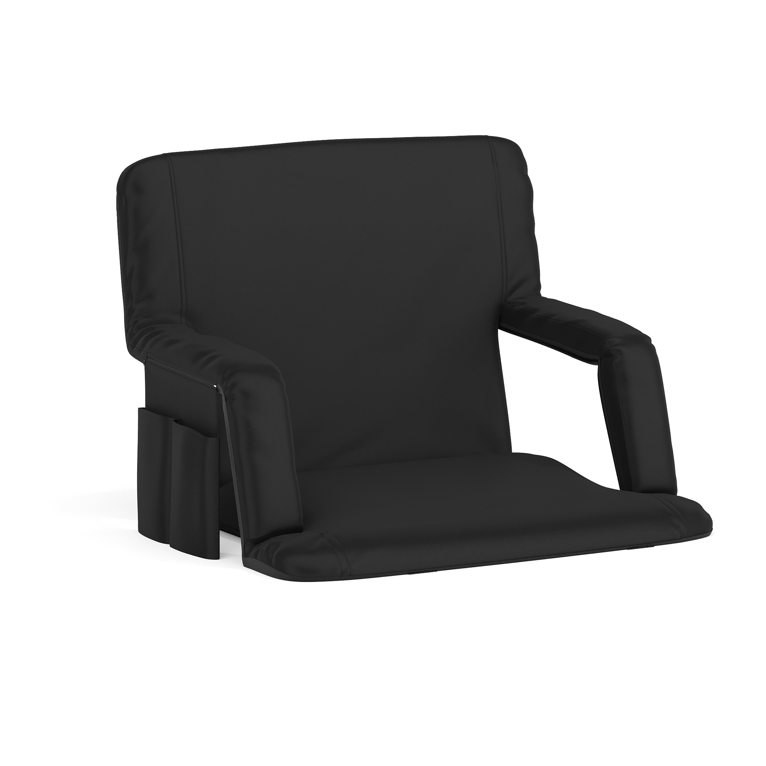 Malta Extra Wide Black Lightweight Reclining Stadium Chair with Armrests, Padded Back & Seat with Dual Storage Pockets and Backpack Straps