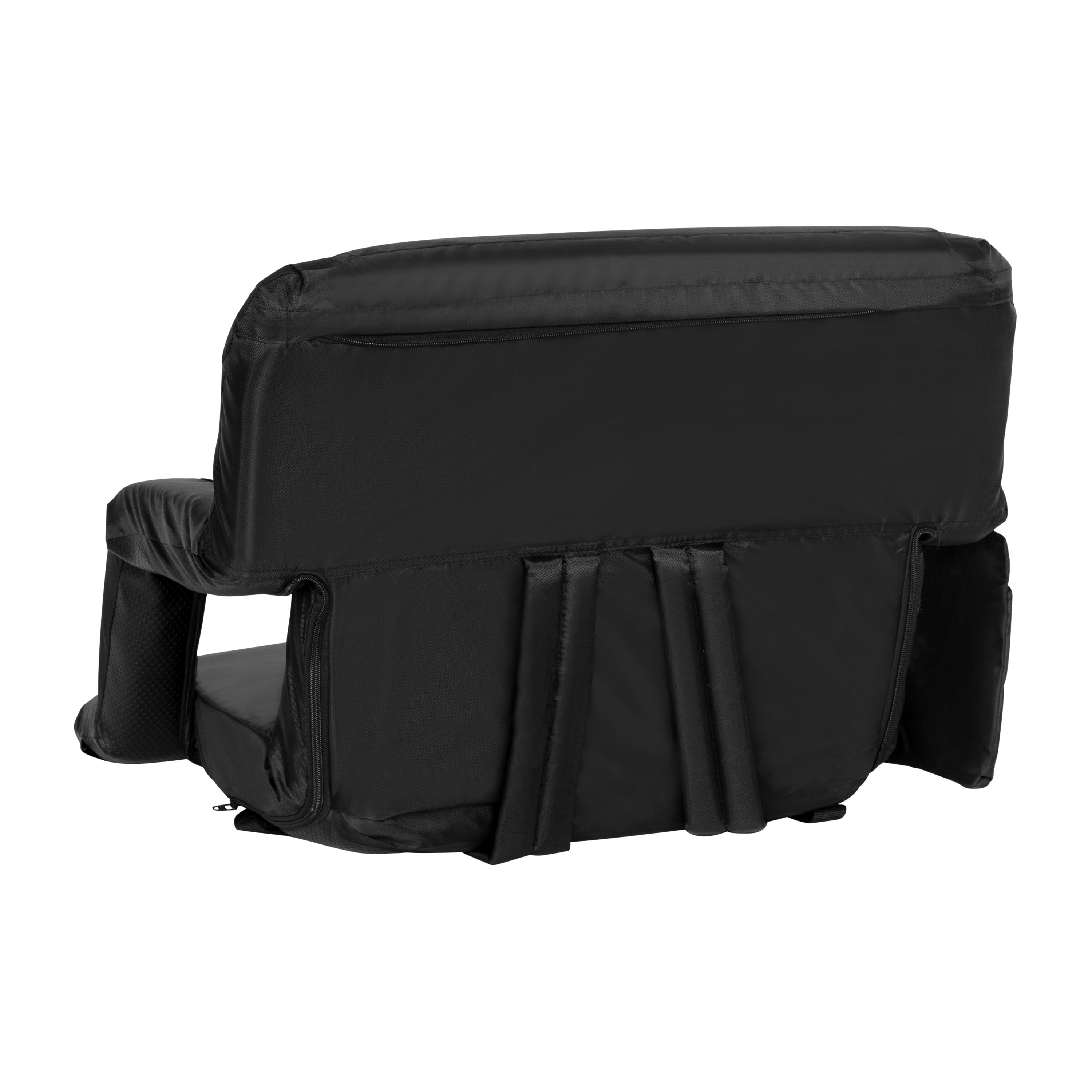 Malta Extra Wide Black Lightweight Reclining Stadium Chair with Armrests, Padded Back & Seat with Dual Storage Pockets and Backpack Straps